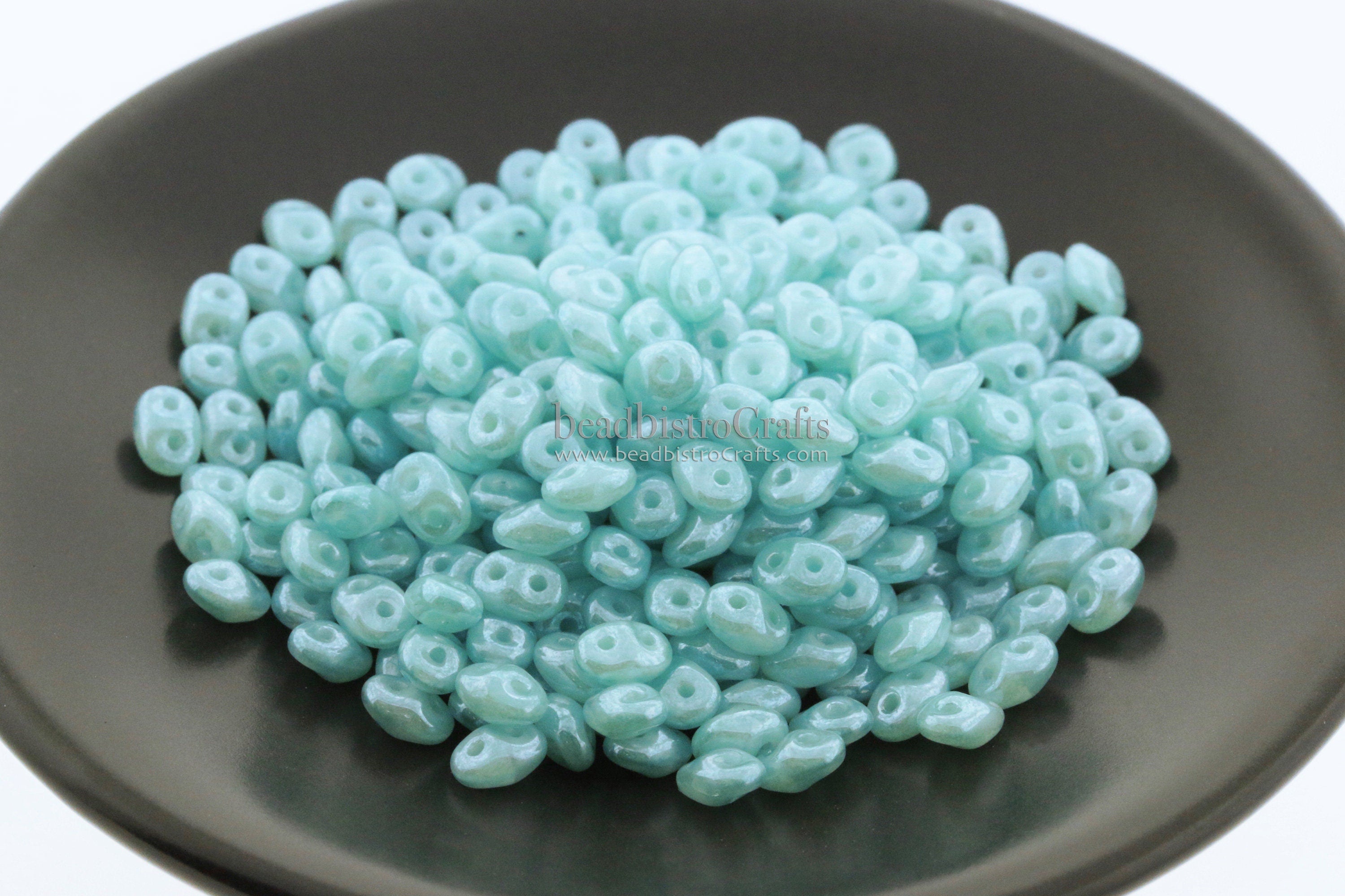 10g Czech SuperDuo 2-hole Beads - Marine OPAL WHITE LUSTER * 2.5x5mm