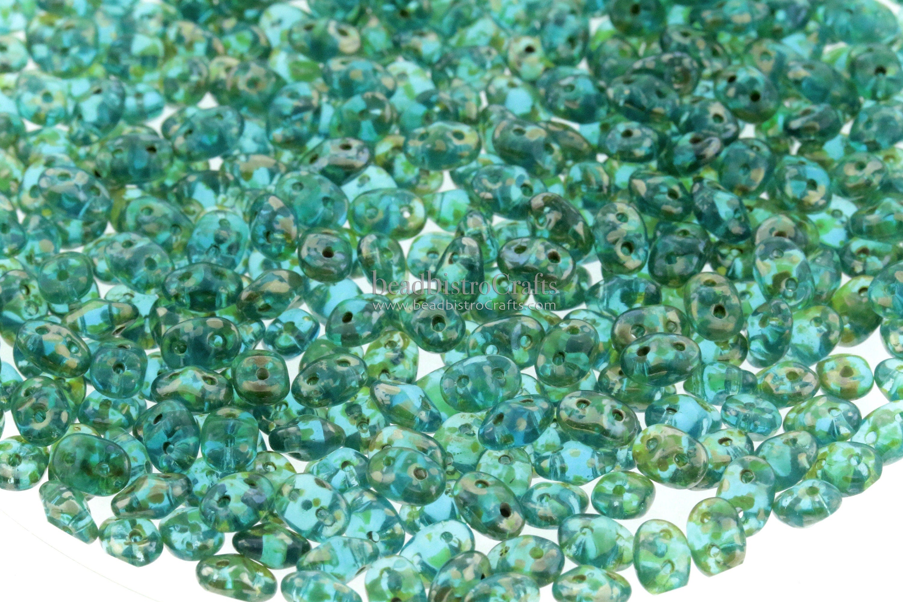 20g Czech SuperDuos Aquamarine REMBRANDT - Czech 2-hole beads - 2.5x5mm