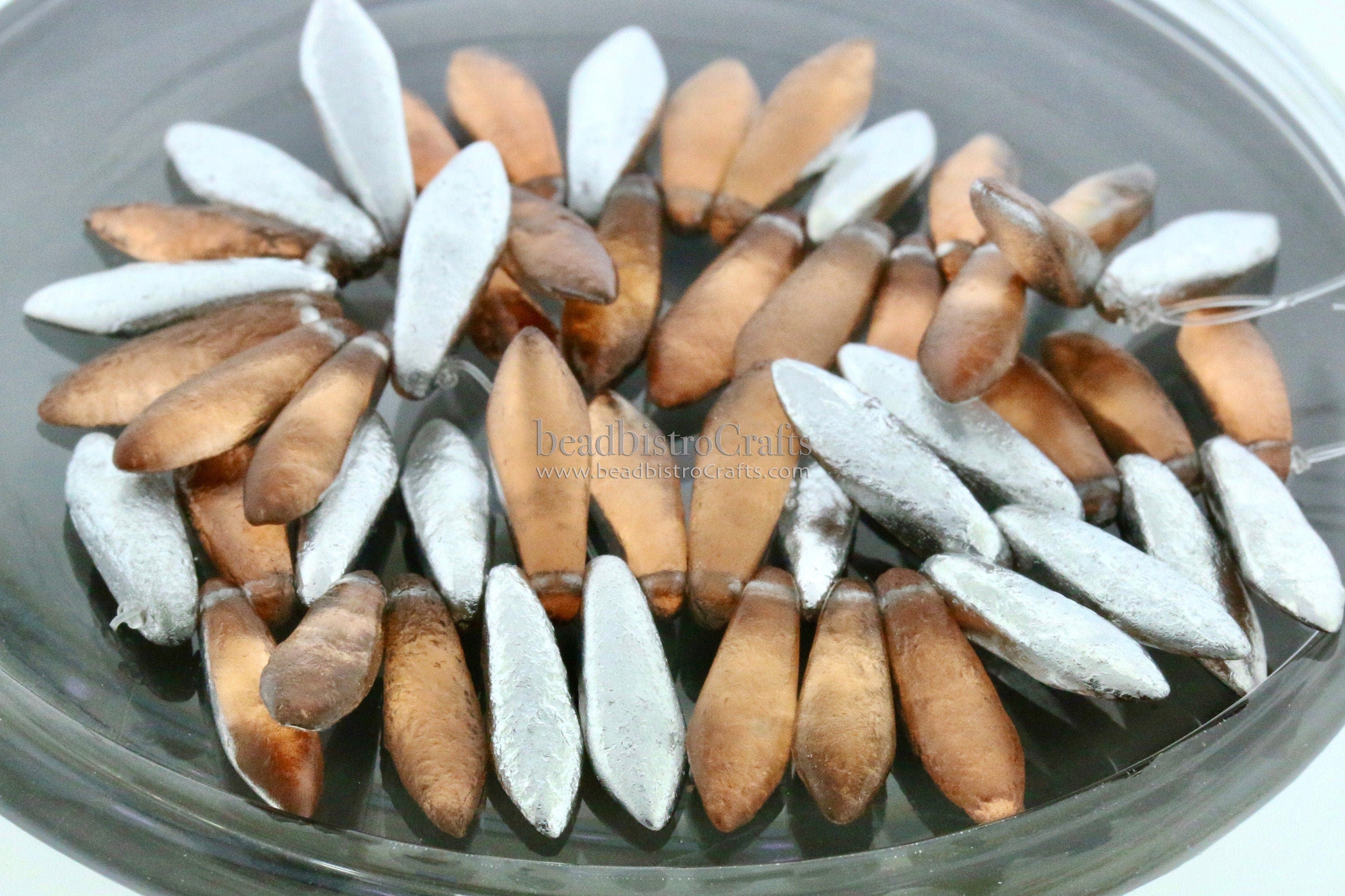 ETCHED Czech Dagger Beads - 25pcs - Etched MISTY TOPAZ Labrador Glass Daggers - 5x16mm