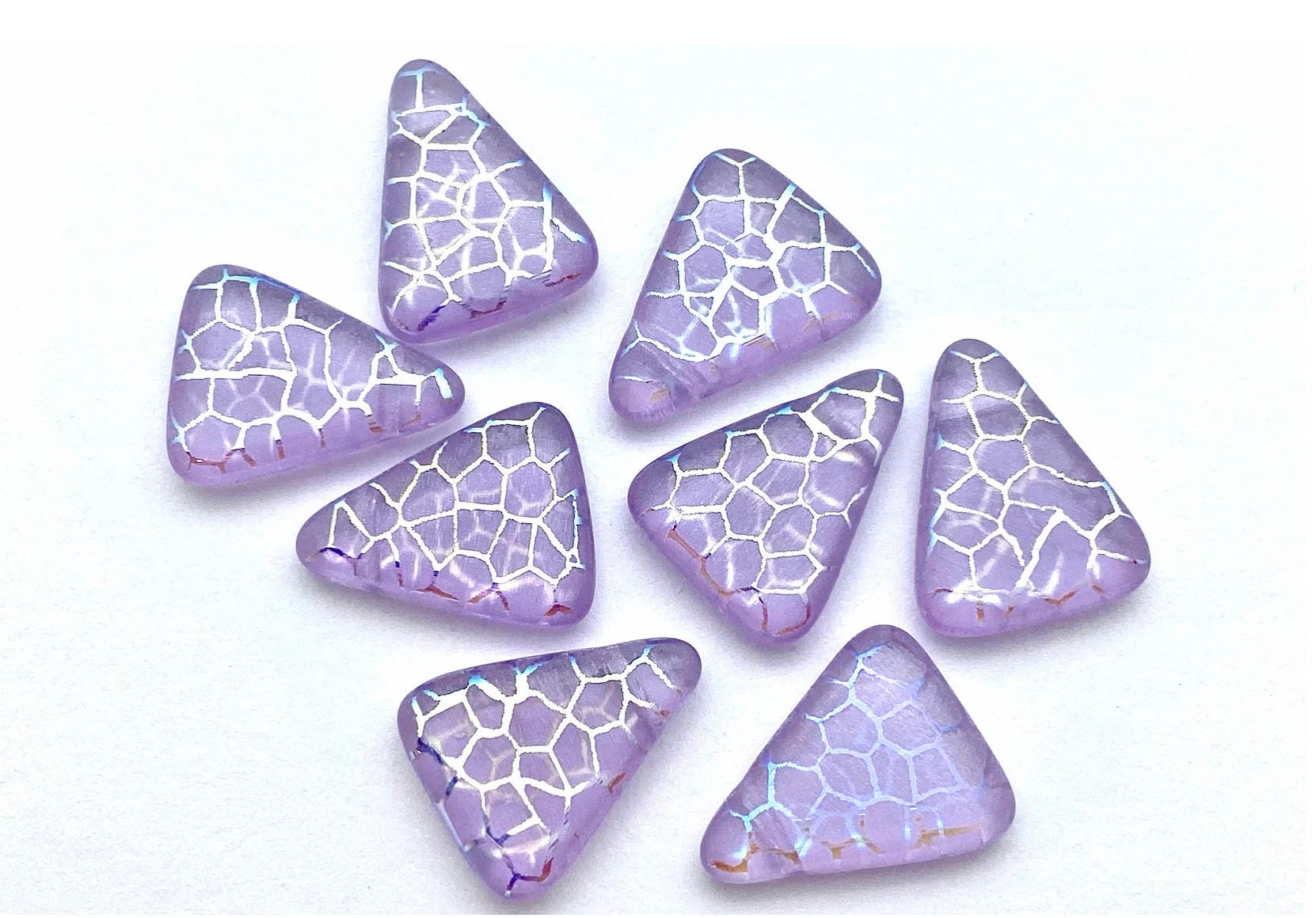 Czech Glass Beads ~ Crackle Triangle Transparent Lavender AB - 18x14mm Laser Tattoo Beads