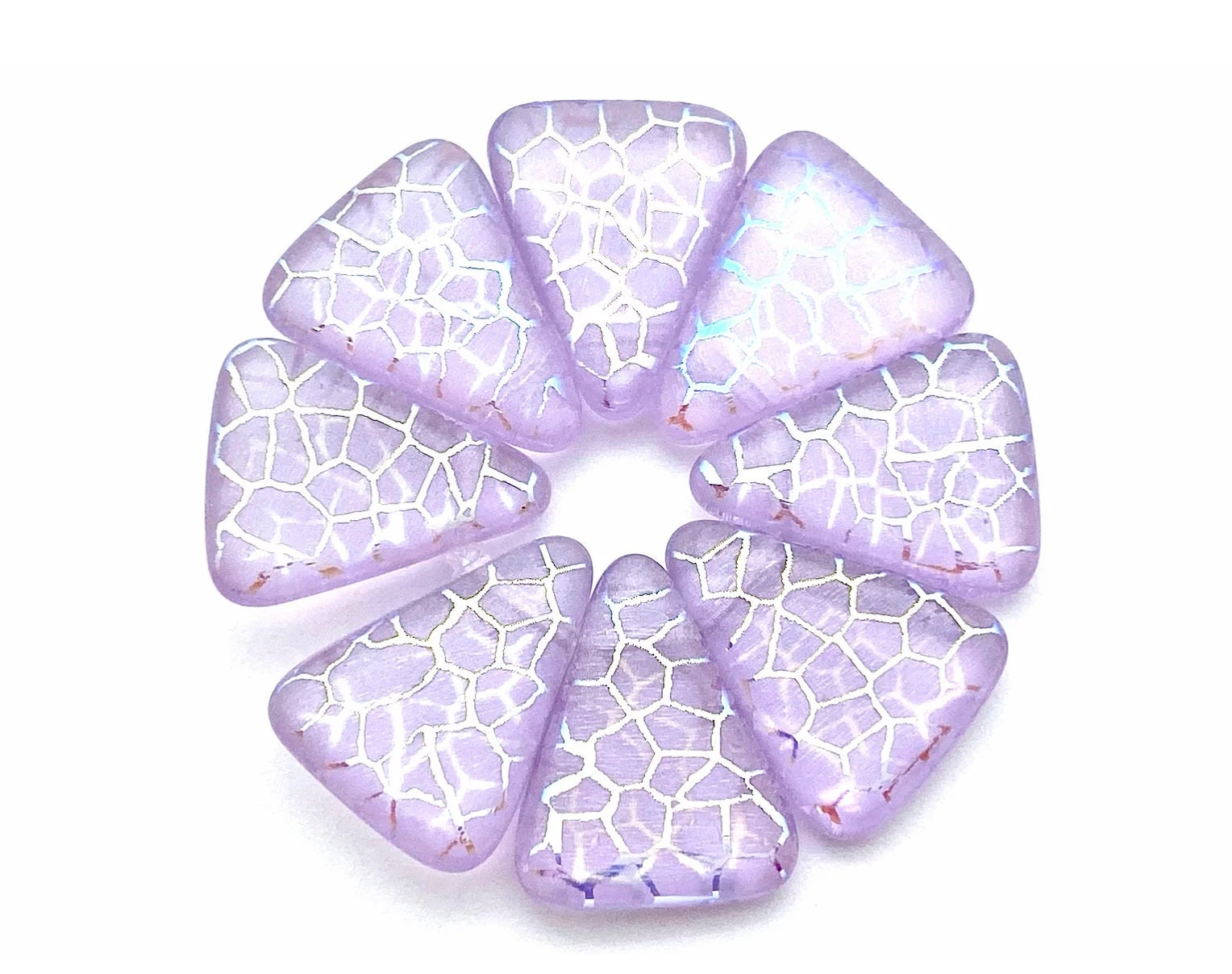 Czech Glass Beads ~ Crackle Triangle Transparent Lavender AB - 18x14mm Laser Tattoo Beads