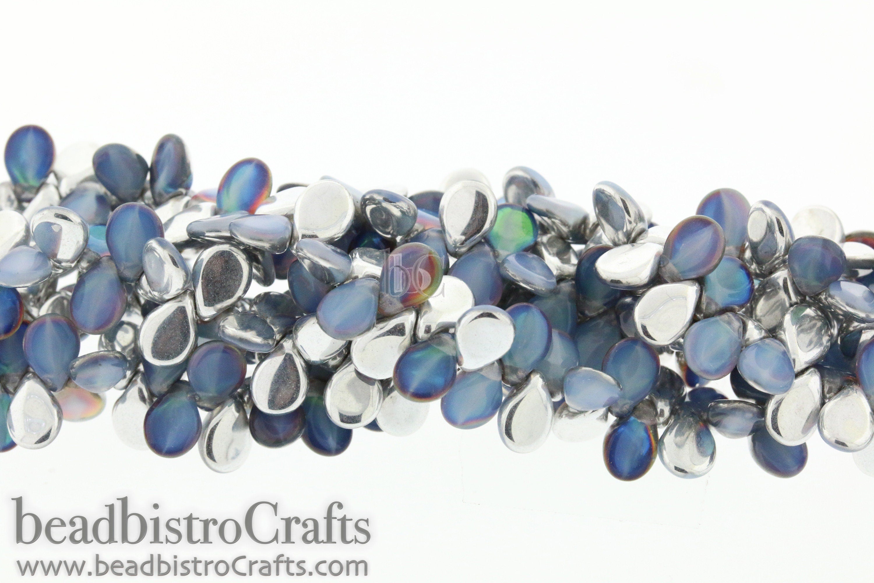 50pcs Czech Pip Beads * NEW Milky Opal PETROL BACKLIT Petals - Glass Drop Beads - Preciosa Pip 5x7mm