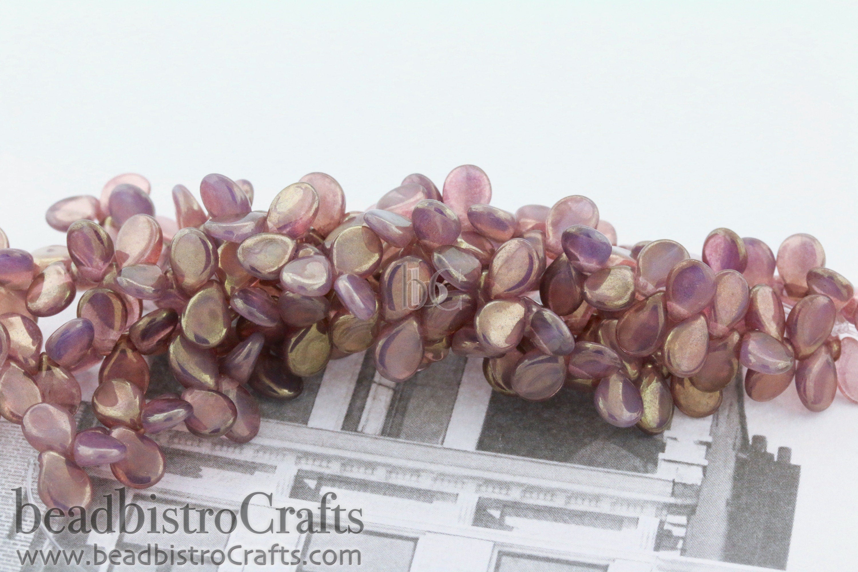 Pink Pip Beads - 50pcs Czech Glass - White Opal VEGA Pink / BRONZE LUSTER - Drop Beads - Preciosa pip 5x7mm