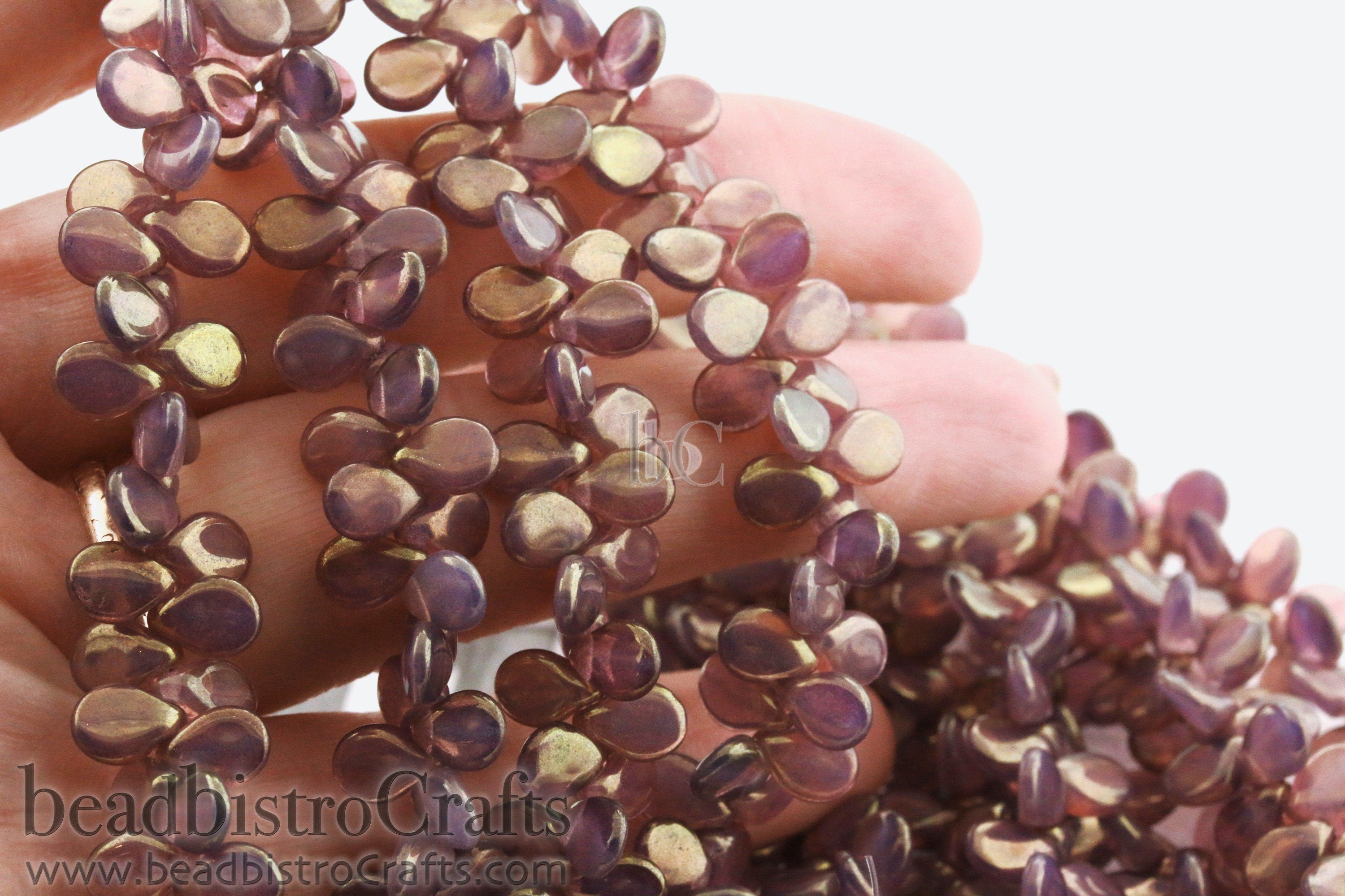 Pink Pip Beads - 50pcs Czech Glass - White Opal VEGA Pink / BRONZE LUSTER - Drop Beads - Preciosa pip 5x7mm