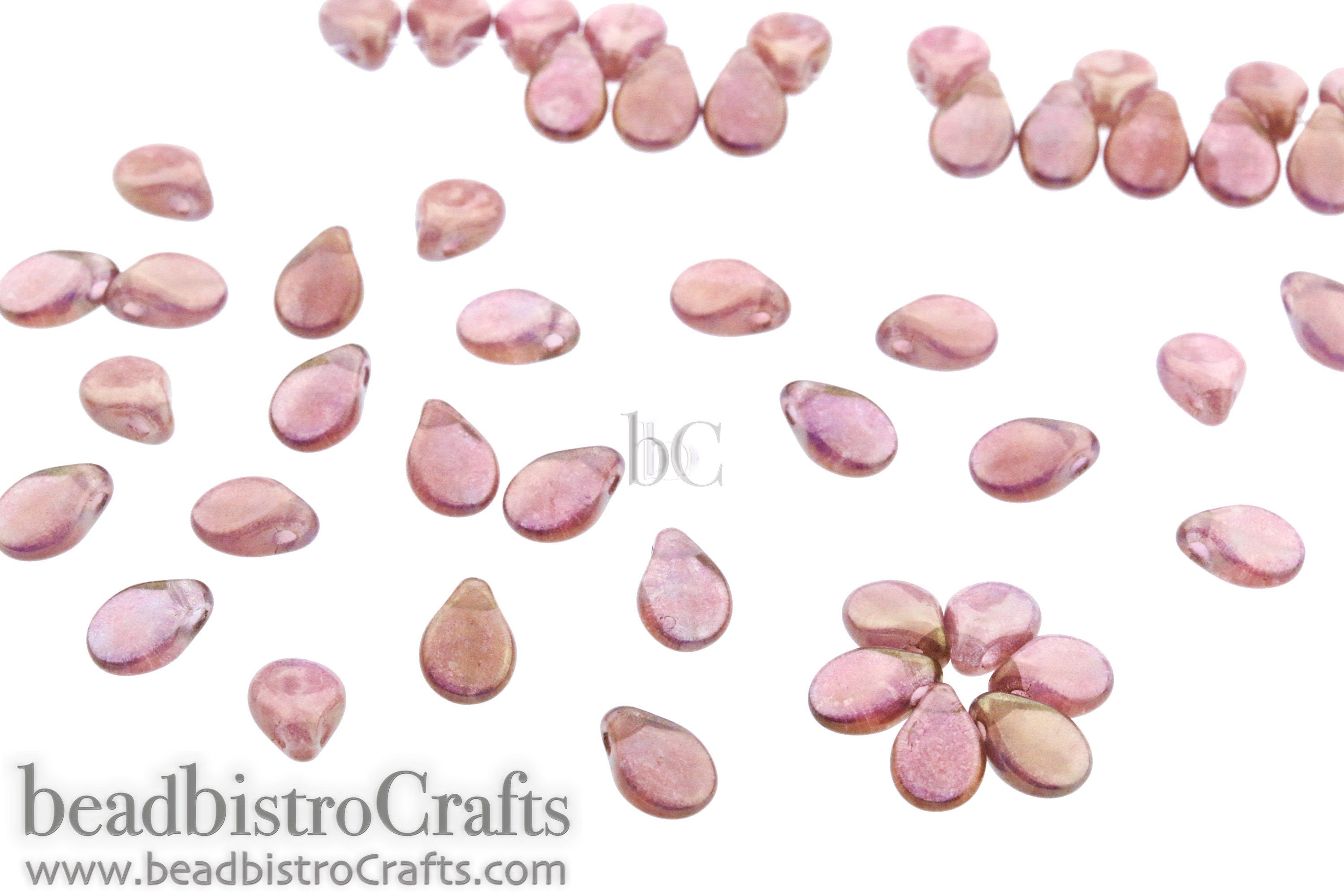 Pink Pip Beads - 50pcs Czech Glass - White Opal VEGA Pink / BRONZE LUSTER - Drop Beads - Preciosa pip 5x7mm