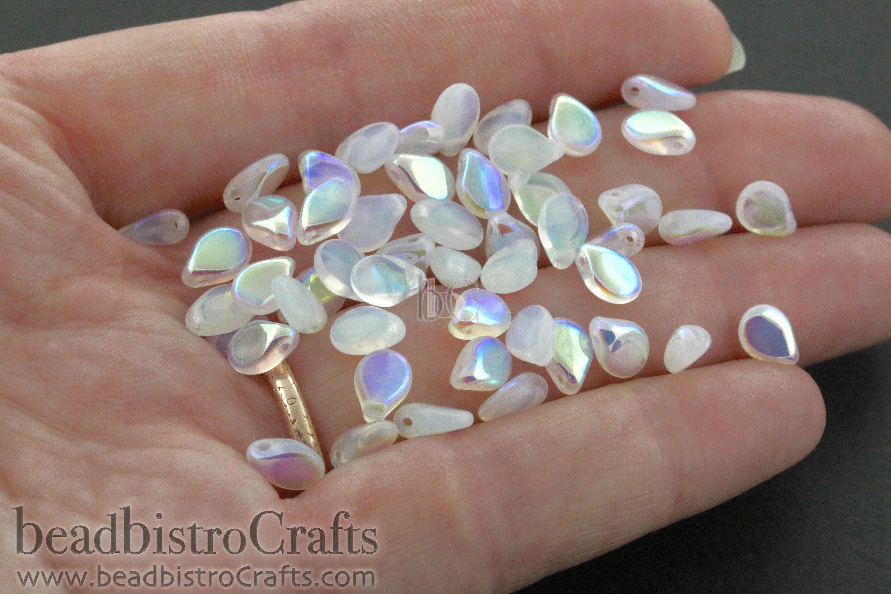 50pcs Czech Pip Beads * NEW Milky White OPAL AB Petals - Glass Drop Beads - Preciosa Pip 5x7mm