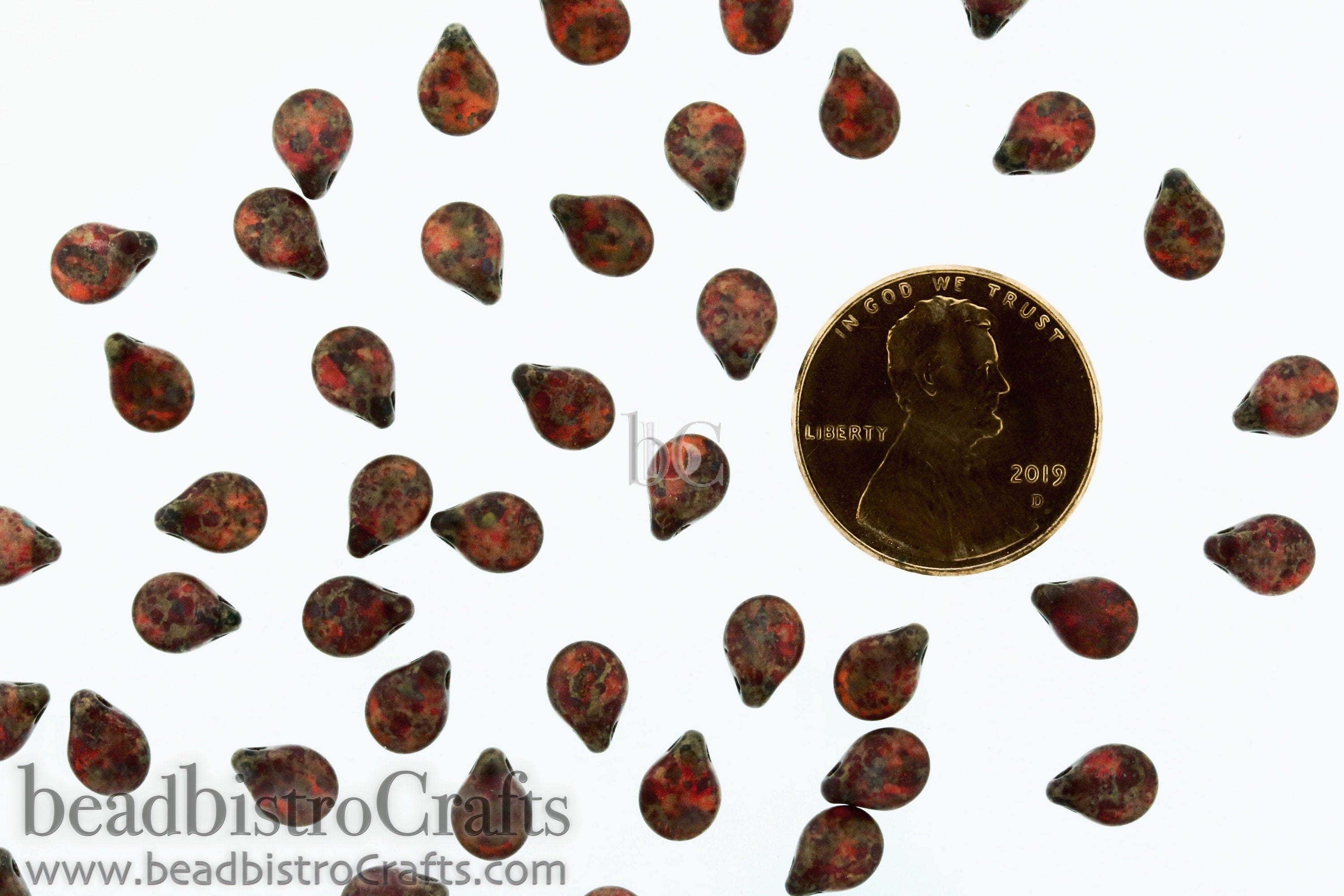 Dark Red Pip Beads - 50pcs Czech Glass - FROSTED Siam Fired BRICK Copper PICASSO - Drop Beads - Preciosa pip 5x7mm