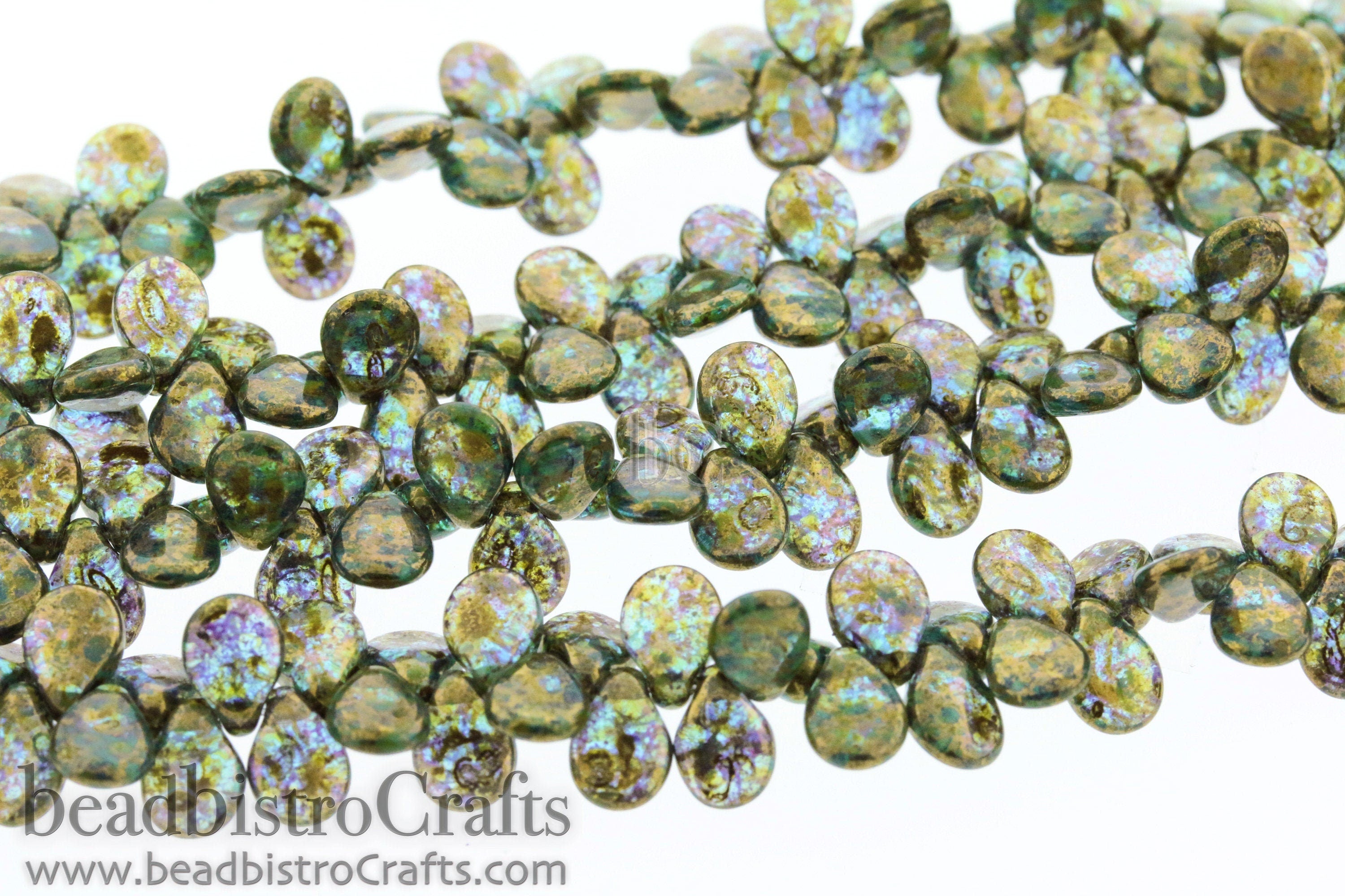 Bronze Pip Beads - 50pcs Czech Glass - Aqua Ultramarine BRONZE PICASSO - Drop Beads - Preciosa pip 5x7mm