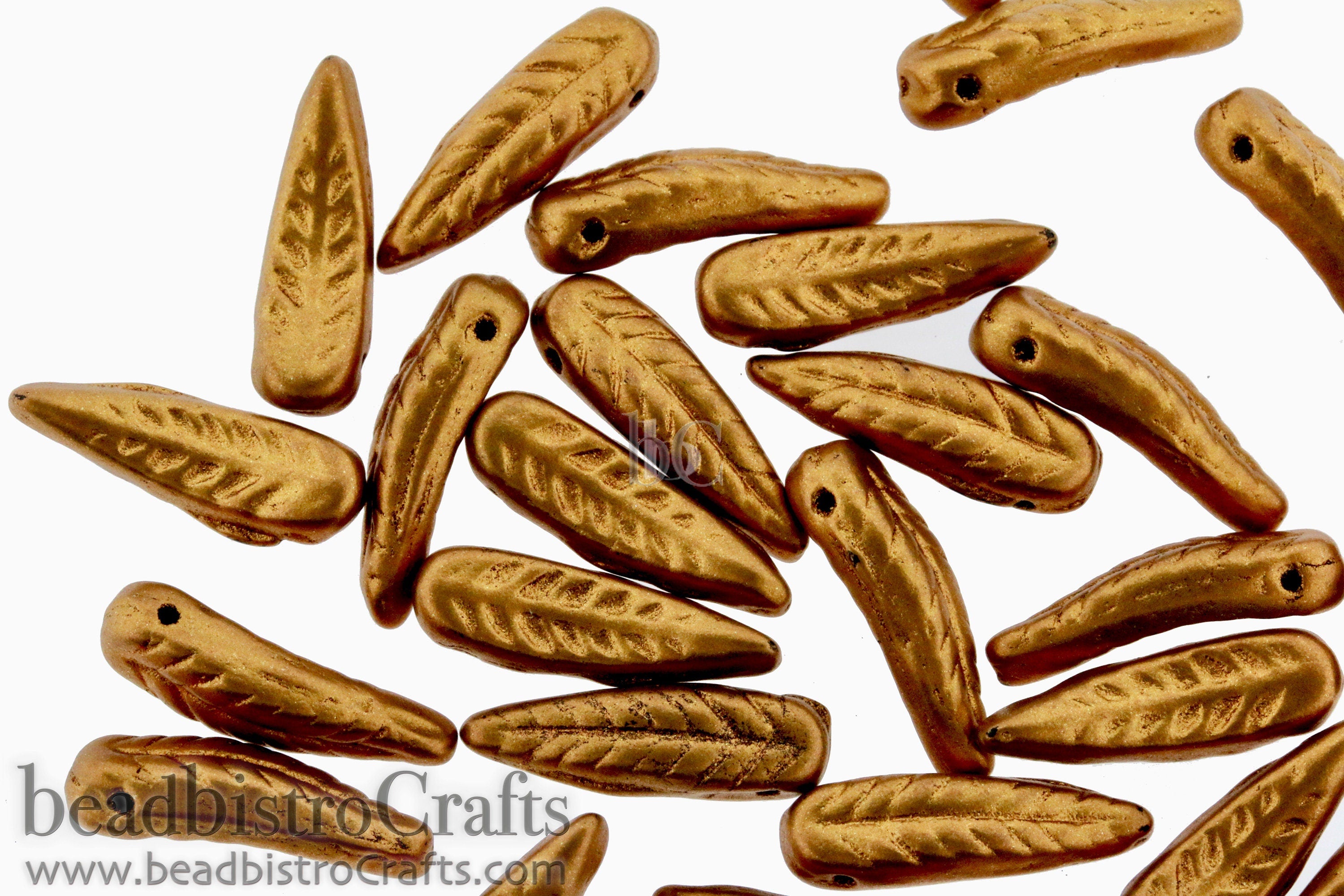 Czech Glass Bird Feather beads - 16 or 48pcs - Crystal MATTE BRASS - 5x17mm - Czech glass Feather Daggers