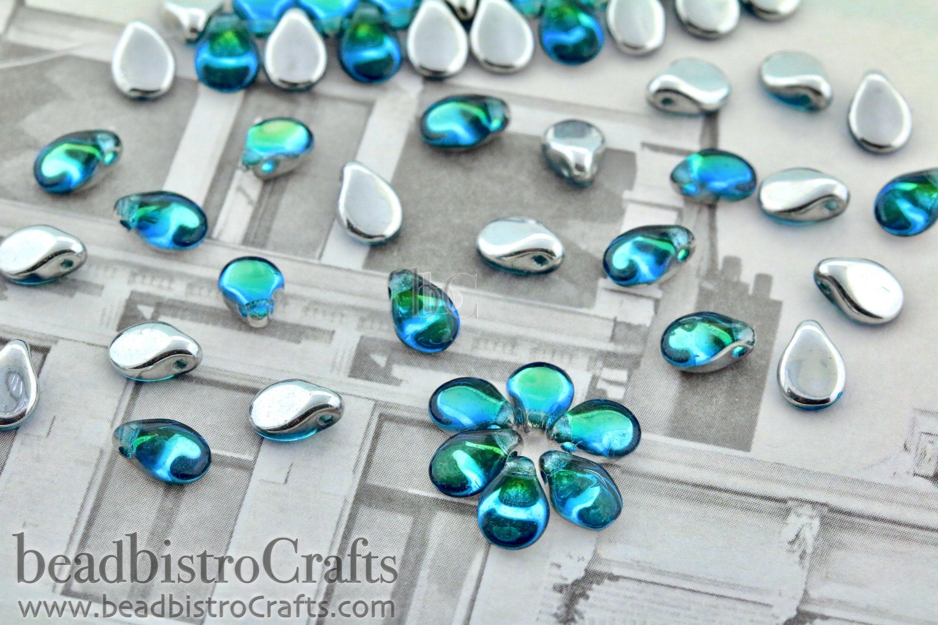 50pcs Czech Pip Beads * NEW Aquamarine Blue / Green OCEAN BACKLIT Petals - Glass Drop Beads - Preciosa Pip 5x7mm