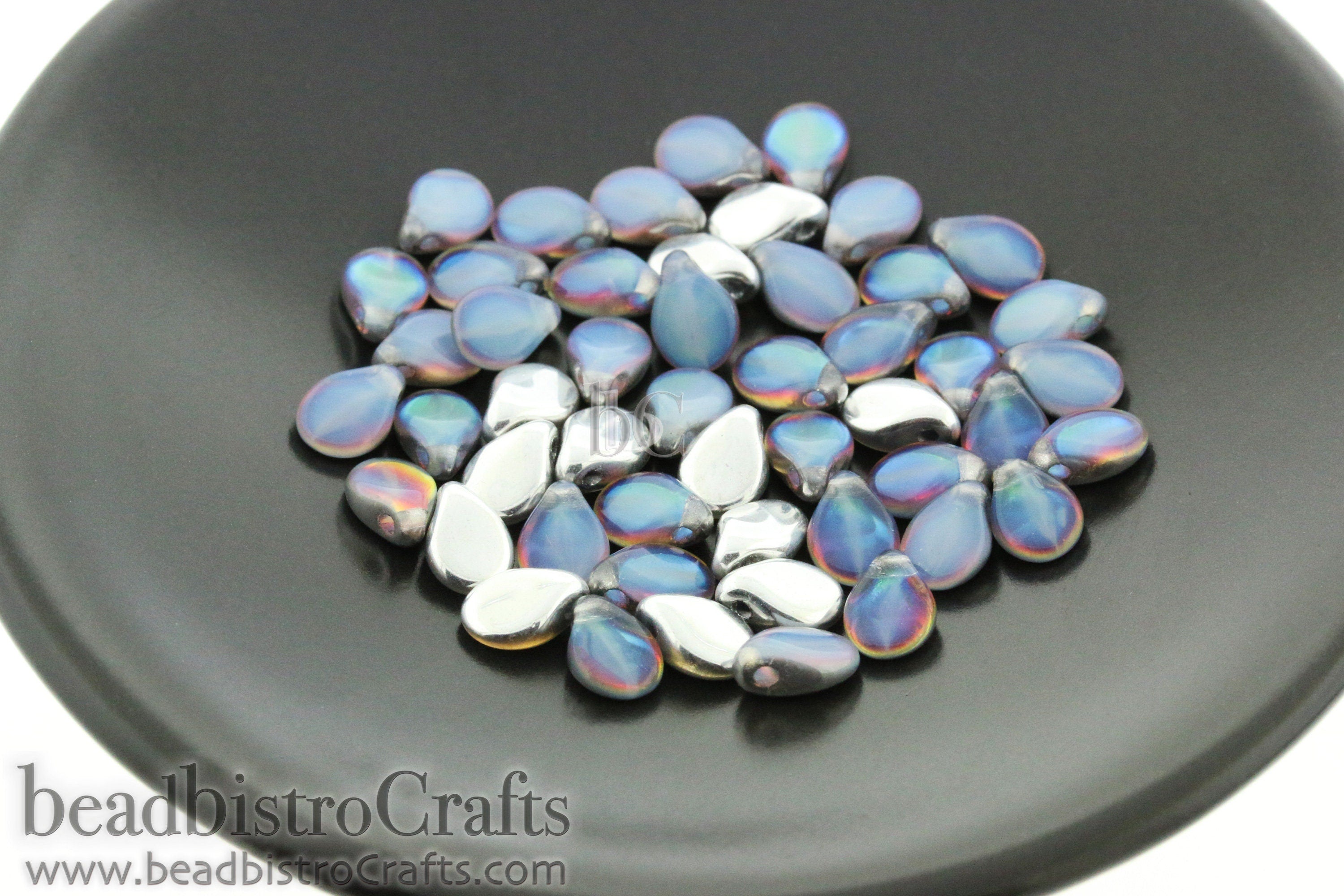 50pcs Czech Pip Beads * NEW Milky Opal PETROL BACKLIT Petals - Glass Drop Beads - Preciosa Pip 5x7mm