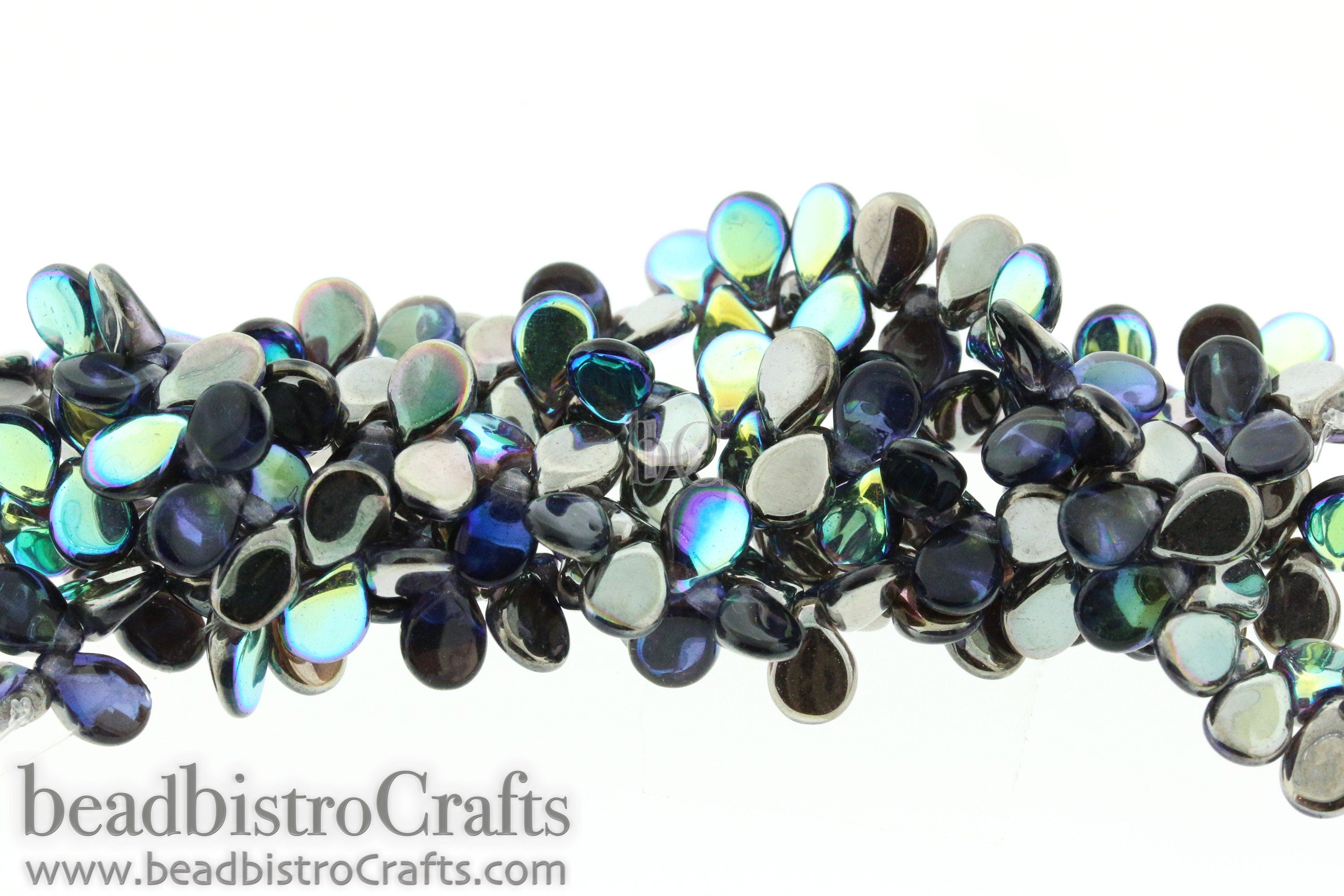 50pcs Czech Pip Beads * NEW Tanzanite Blue GRAPHITE RAINBOW Petals - Glass Drop Beads - Preciosa Pip 5x7mm