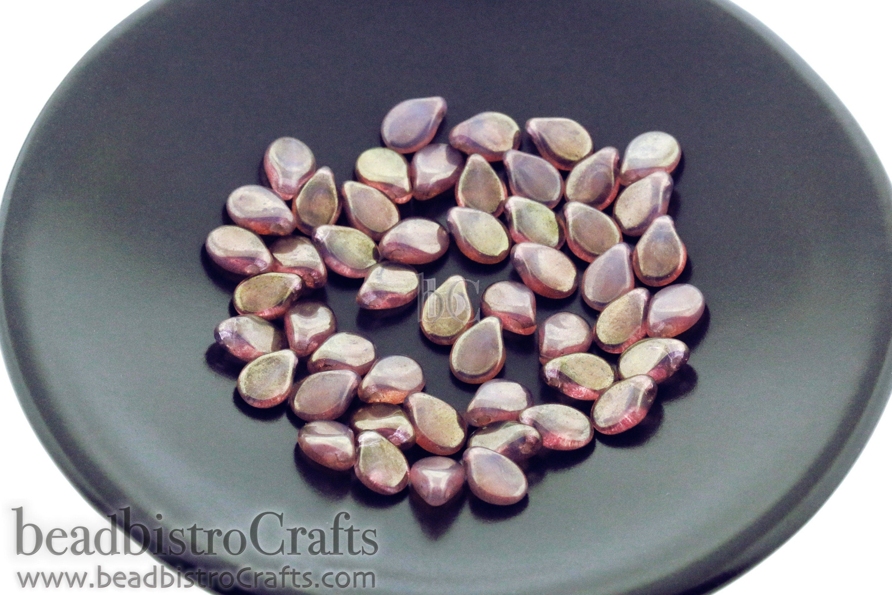 Pink Pip Beads - 50pcs Czech Glass - White Opal VEGA Pink / BRONZE LUSTER - Drop Beads - Preciosa pip 5x7mm