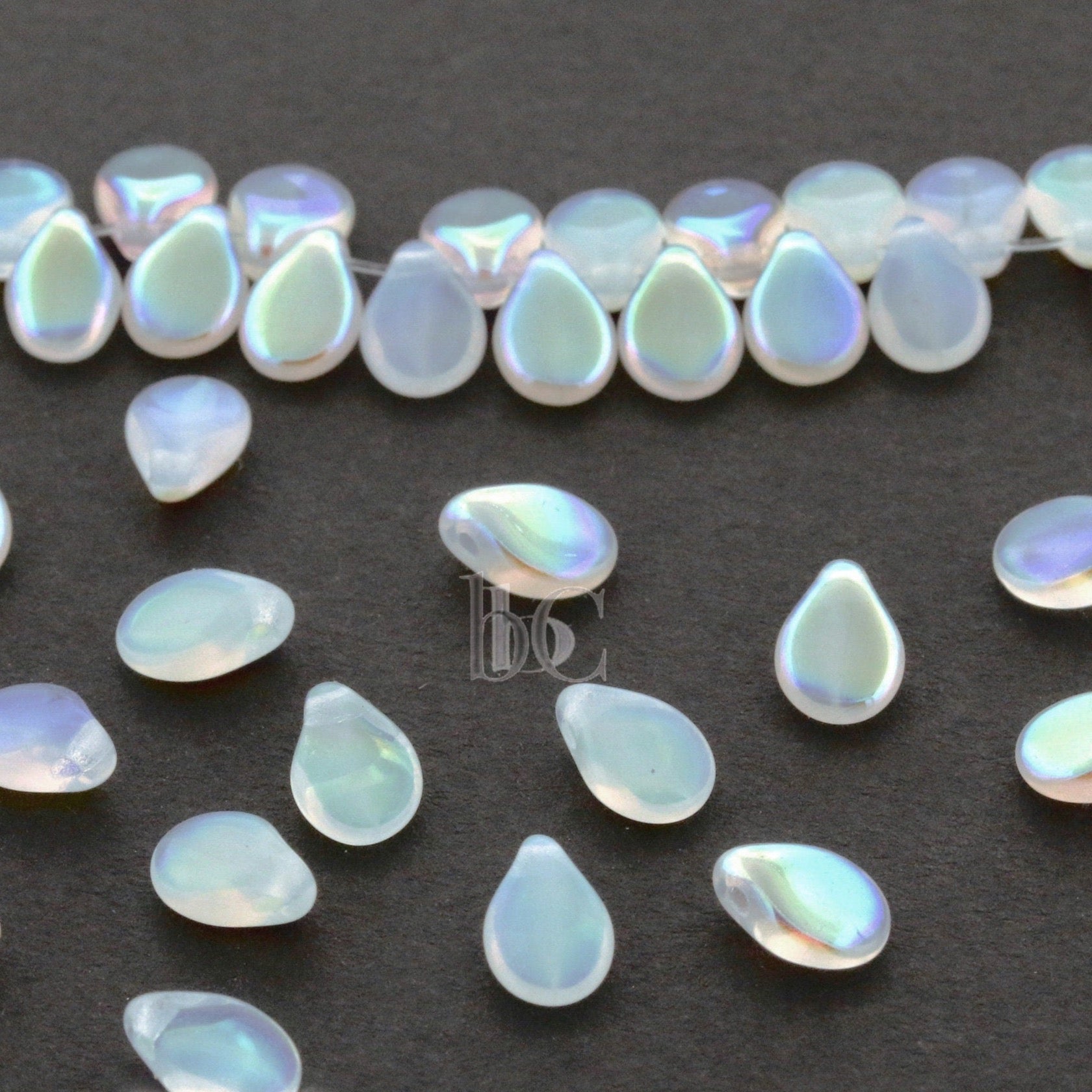 50pcs Czech Pip Beads * NEW Milky White OPAL AB Petals - Glass Drop Beads - Preciosa Pip 5x7mm