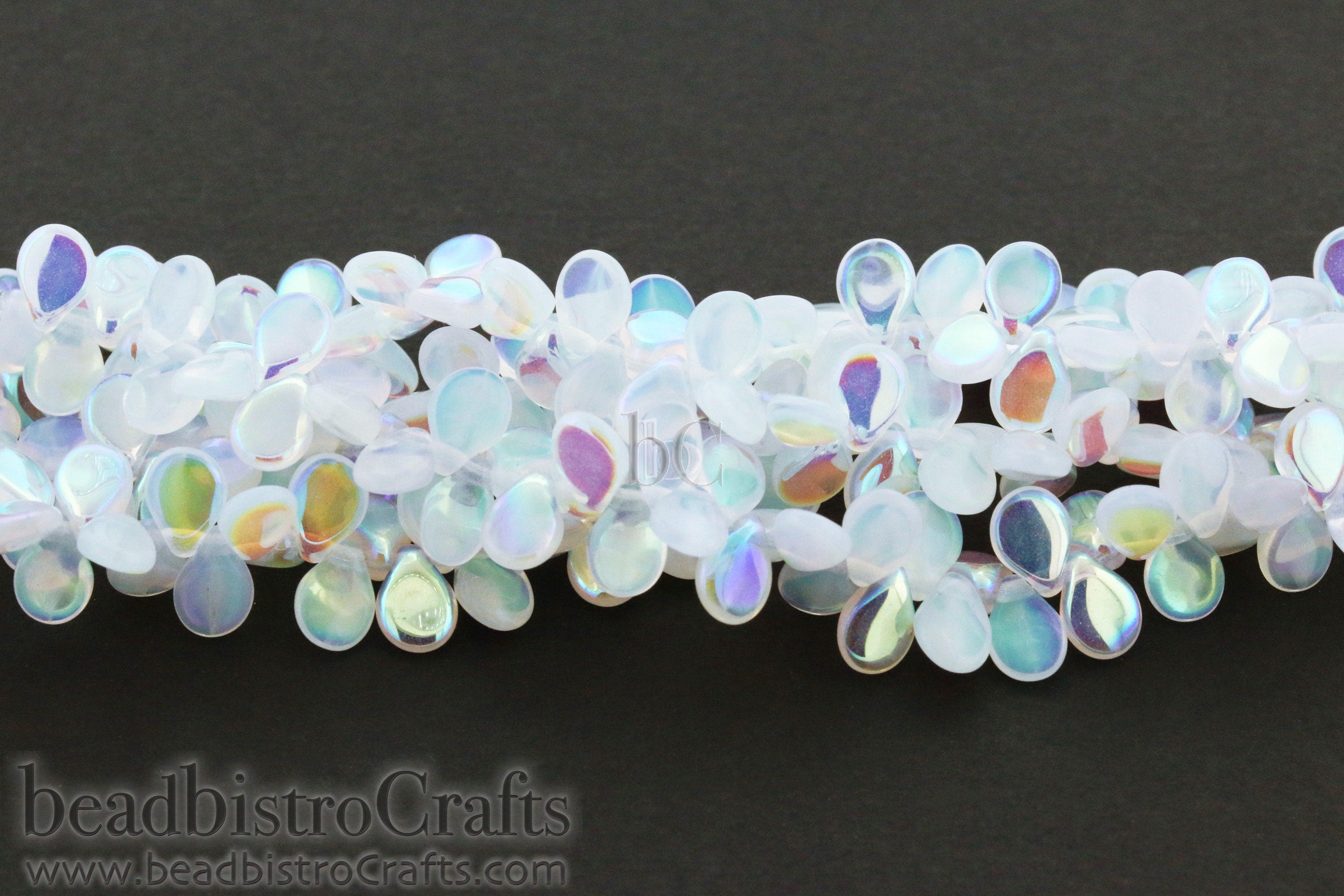 50pcs Czech Pip Beads * NEW Milky White OPAL AB Petals - Glass Drop Beads - Preciosa Pip 5x7mm