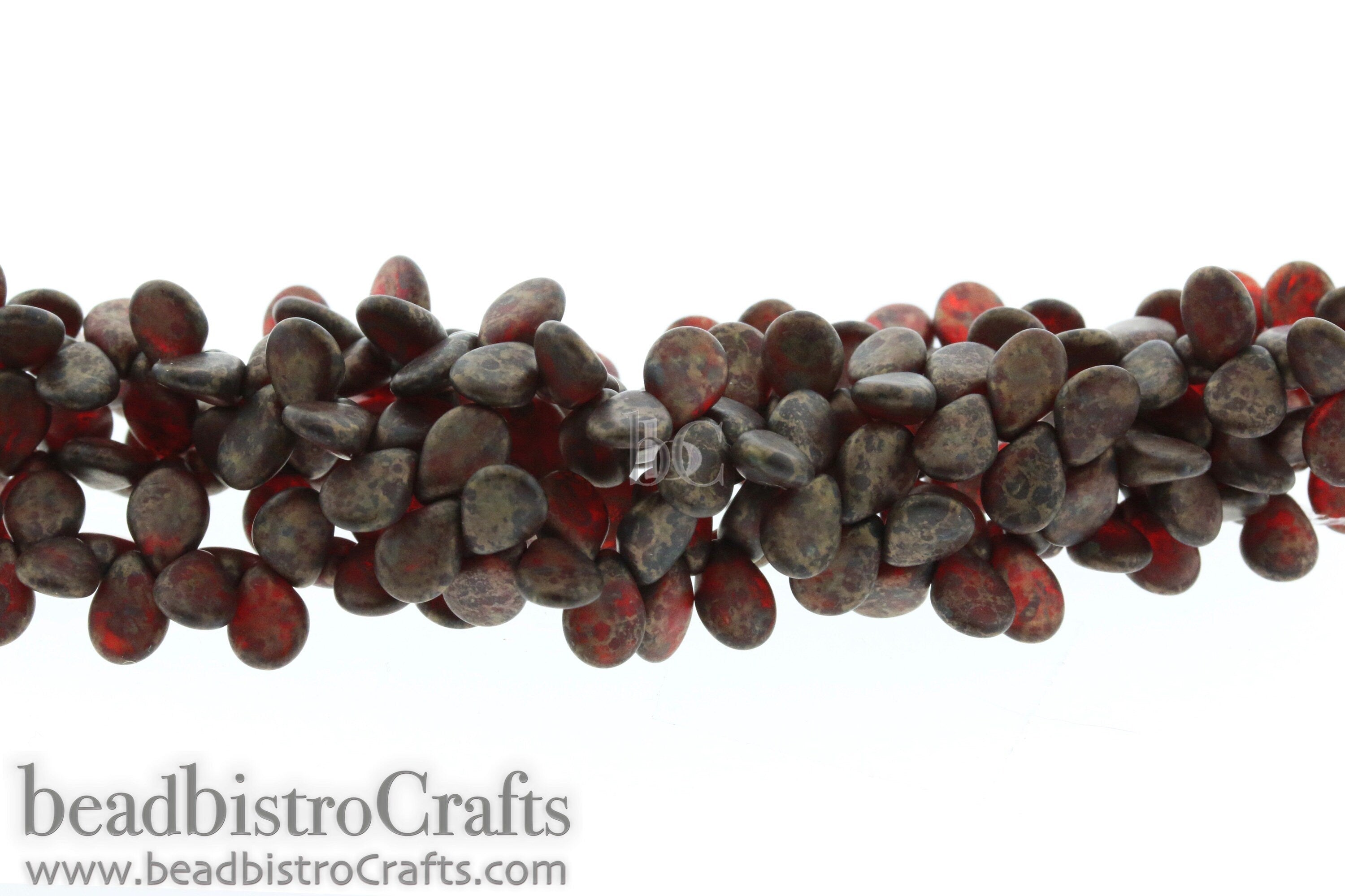 Dark Red Pip Beads - 50pcs Czech Glass - FROSTED Siam Fired BRICK Copper PICASSO - Drop Beads - Preciosa pip 5x7mm