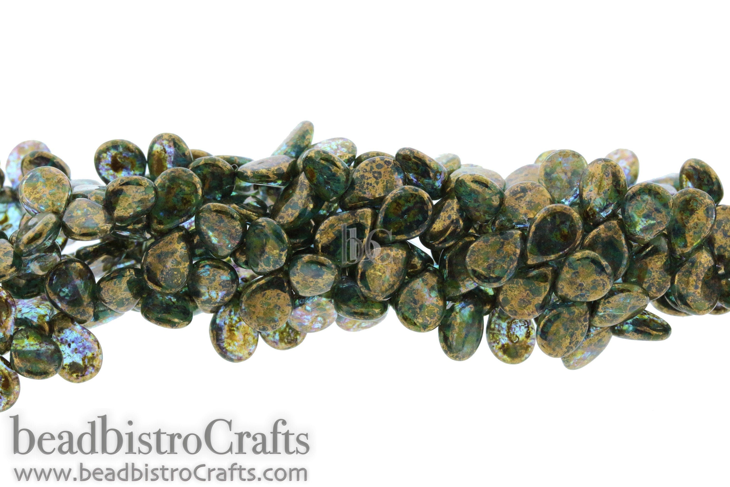 Bronze Pip Beads - 50pcs Czech Glass - Aqua Ultramarine BRONZE PICASSO - Drop Beads - Preciosa pip 5x7mm