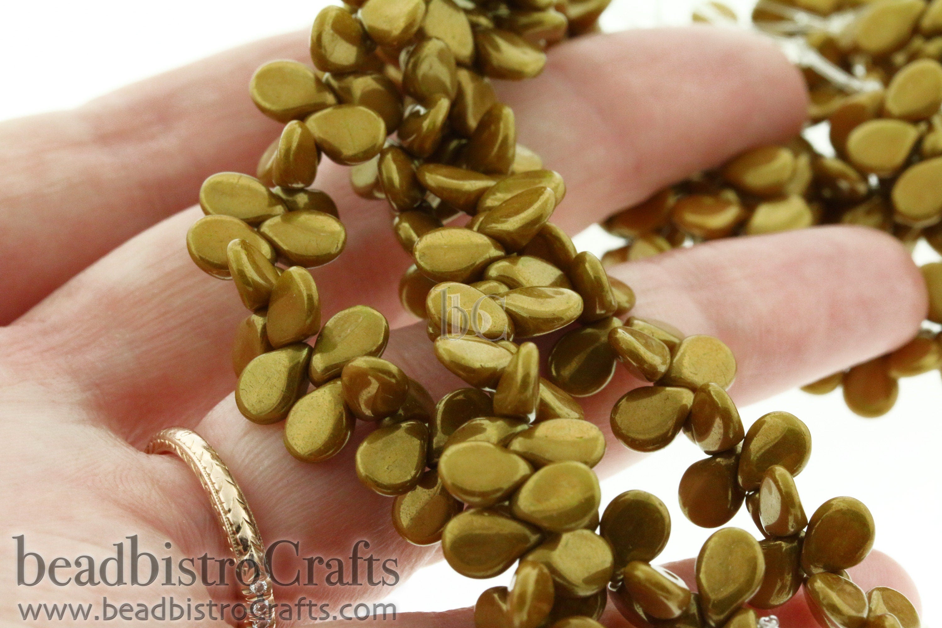 Golden Pip Beads - 50pcs Czech Glass - Opaque Yellow OCHER GOLD LUSTERED - Drop Beads - Preciosa pip 5x7mm