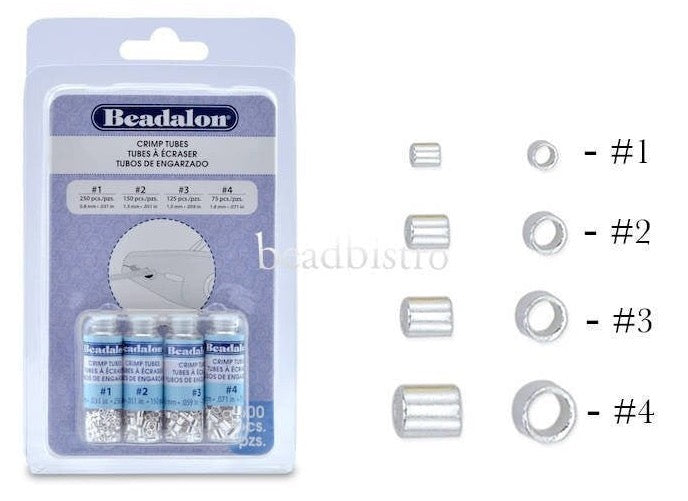 Beadalon SILVER PLATED Crimp Tubes Variety Pack, Size 1, 2, 3, 4, (600 PCS)