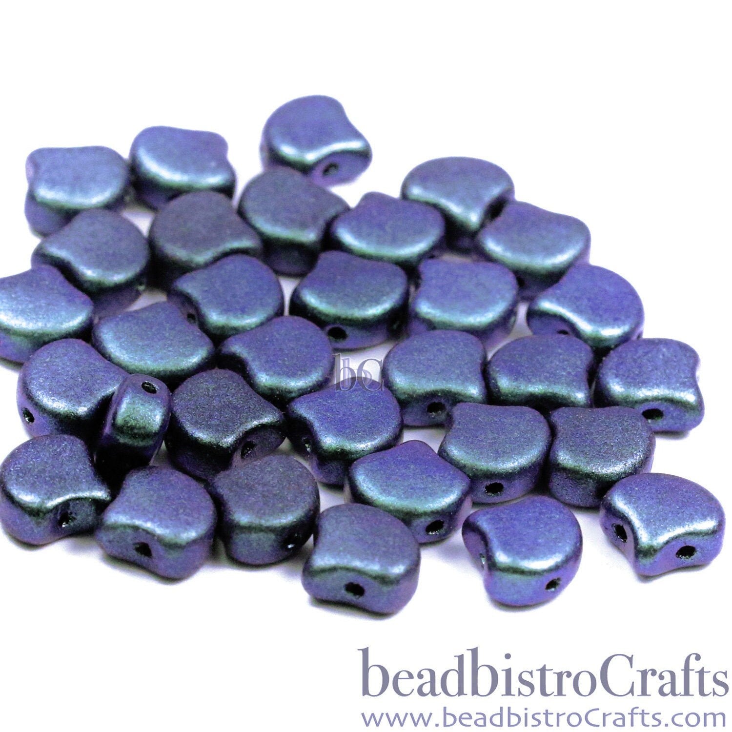 30pcs Czech 2-hole GINKO beads - Ginko Duo - POLYCHROME INDIGO Ginko bead - 7.5x7.5mm