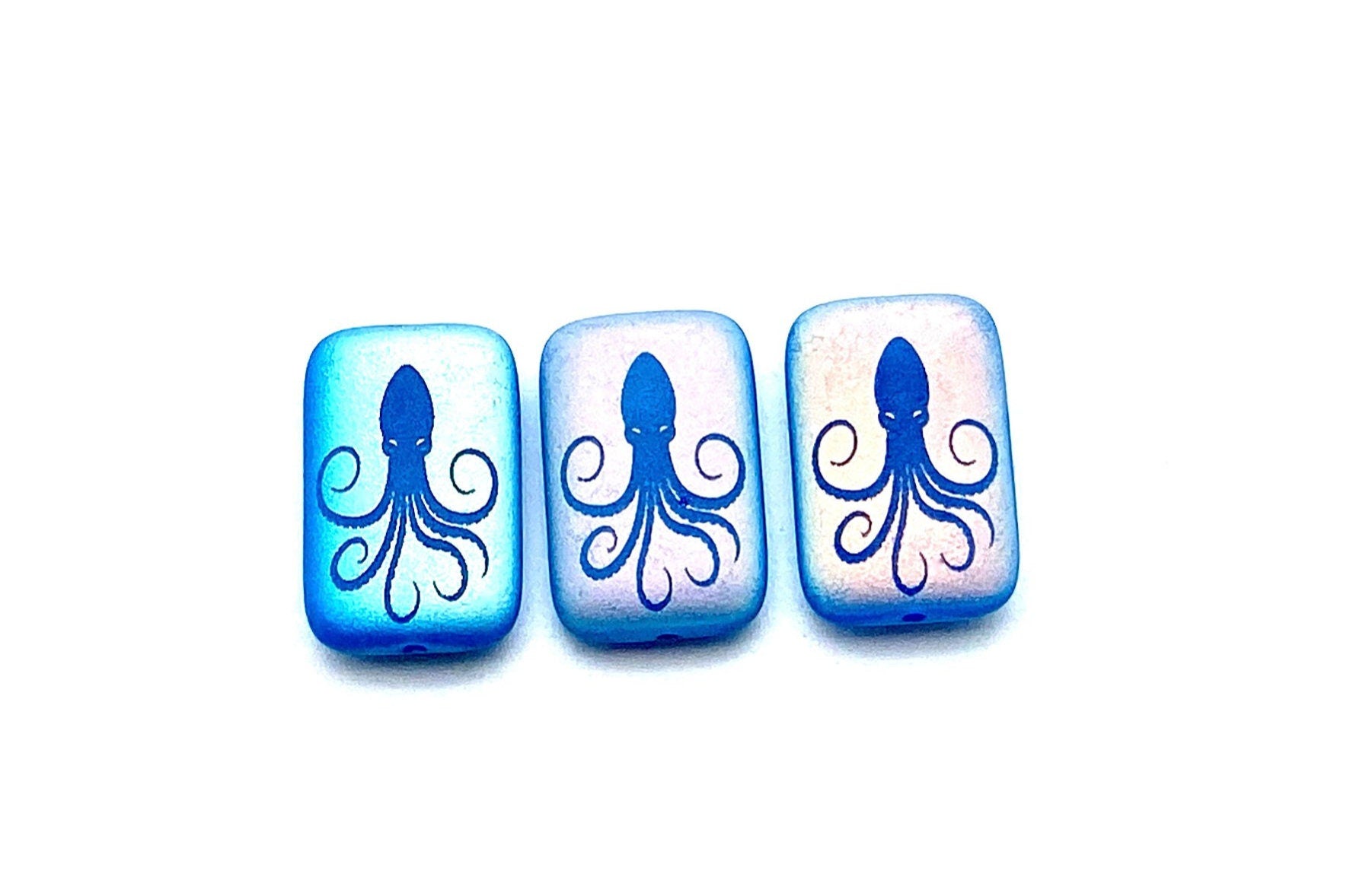 Czech Glass Beads ~ Octopus Opaque Blue AB - 18x12mm Laser Tattoo Beads