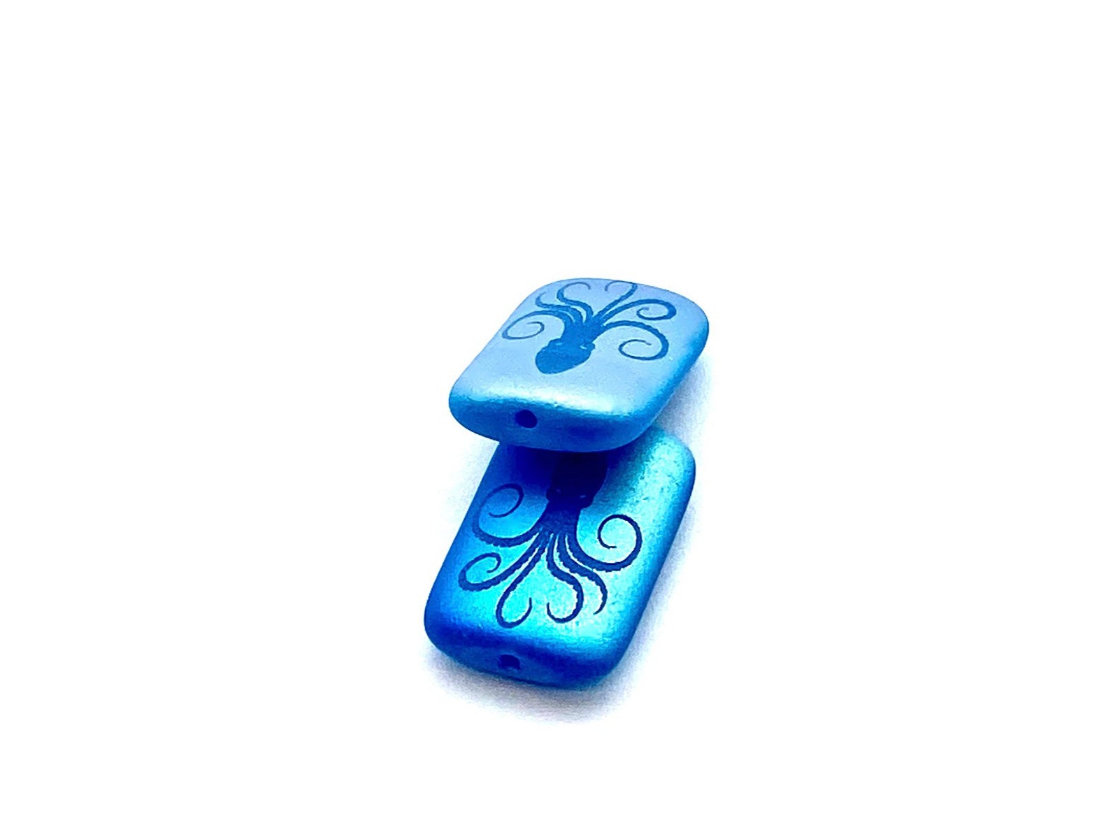 Czech Glass Beads ~ Octopus Opaque Blue AB - 18x12mm Laser Tattoo Beads