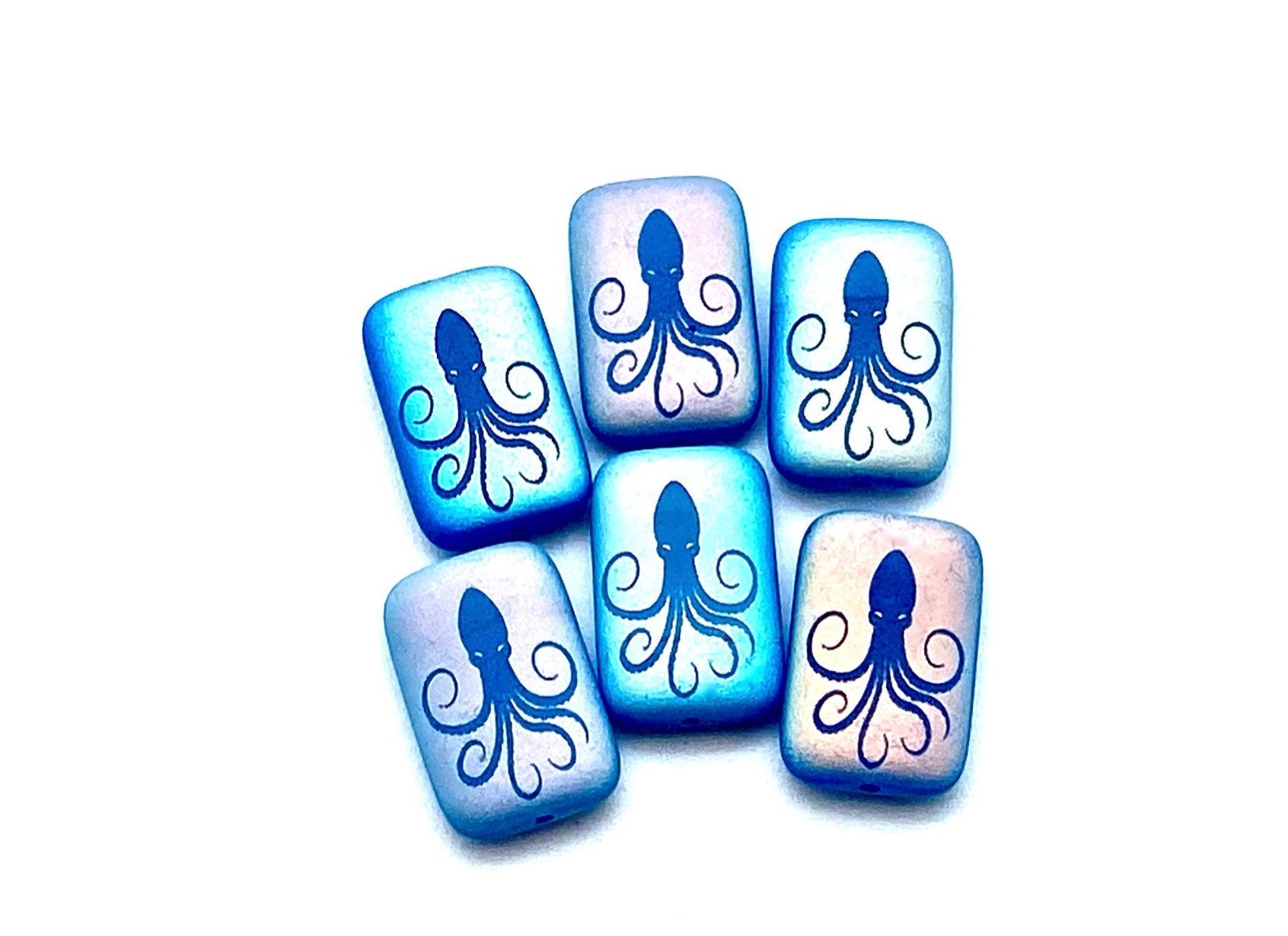 Czech Glass Beads ~ Octopus Opaque Blue AB - 18x12mm Laser Tattoo Beads