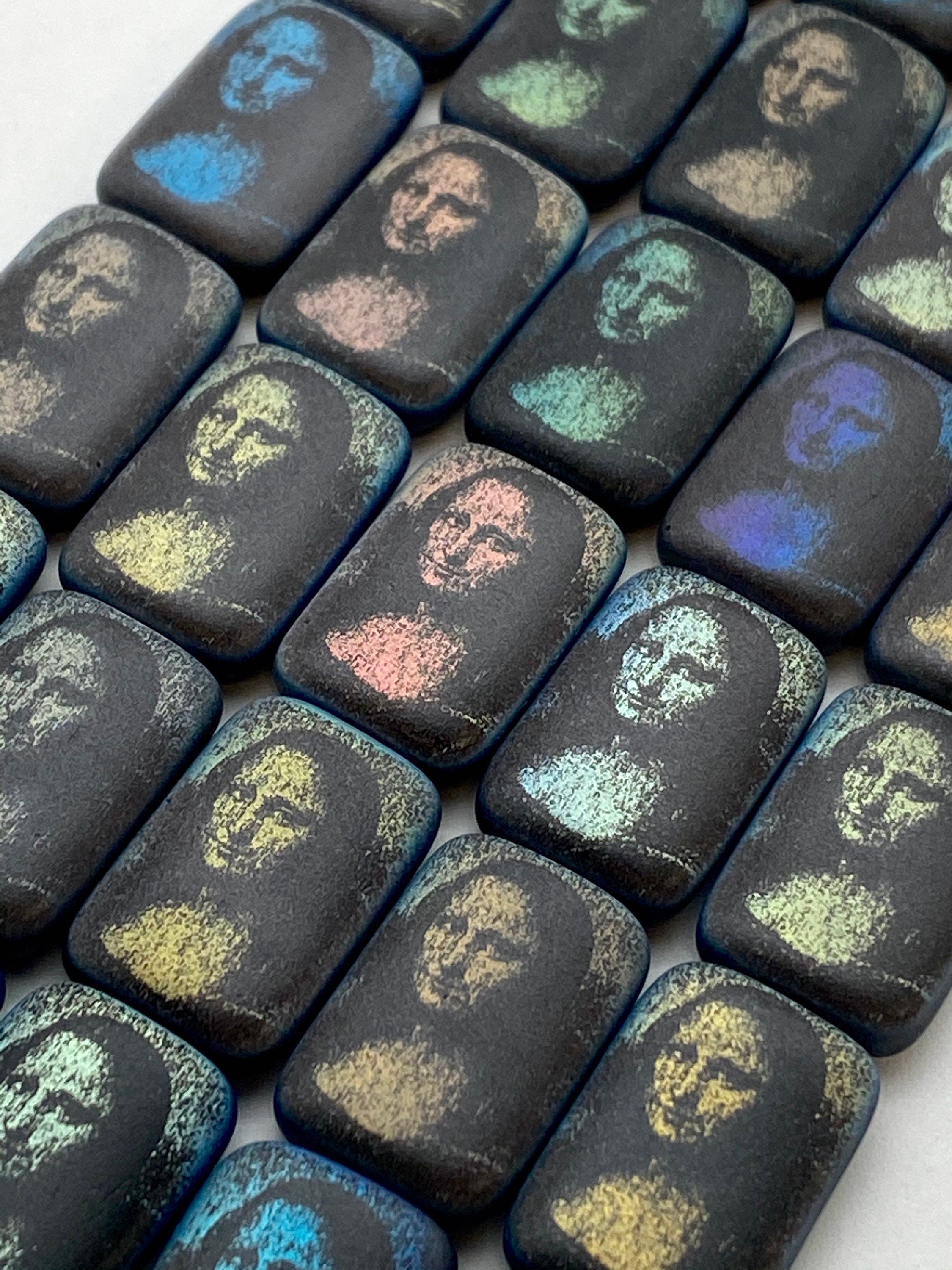 Czech Glass Beads ~ Mona Lisa Jet AB Matte - 18x12mm Laser Tattoo Beads