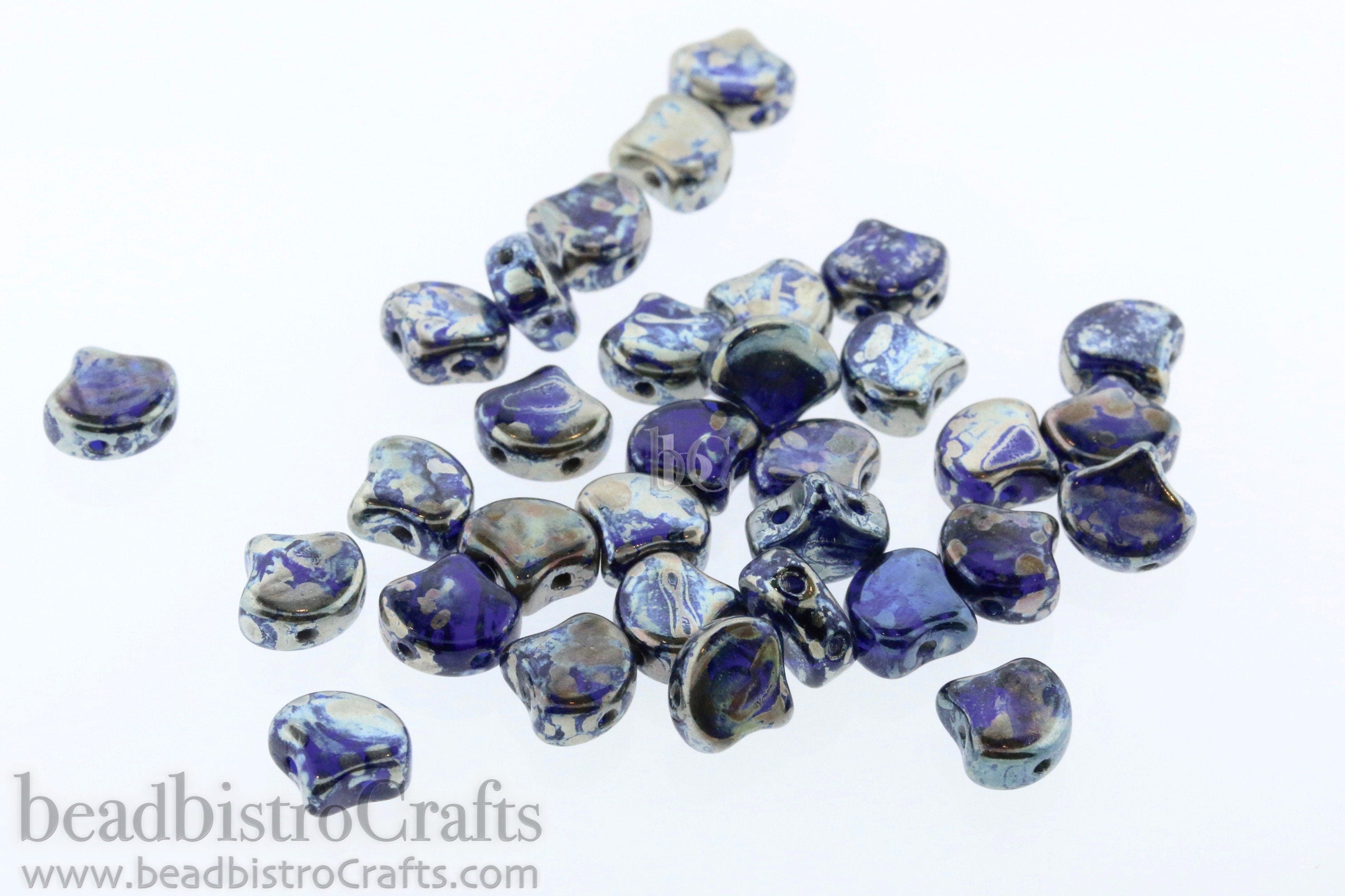 30pcs Czech 2-hole GINKO beads - Ginko Duo - Cobalt REMBRANDT Ginko bead - 7.5x7.5mm