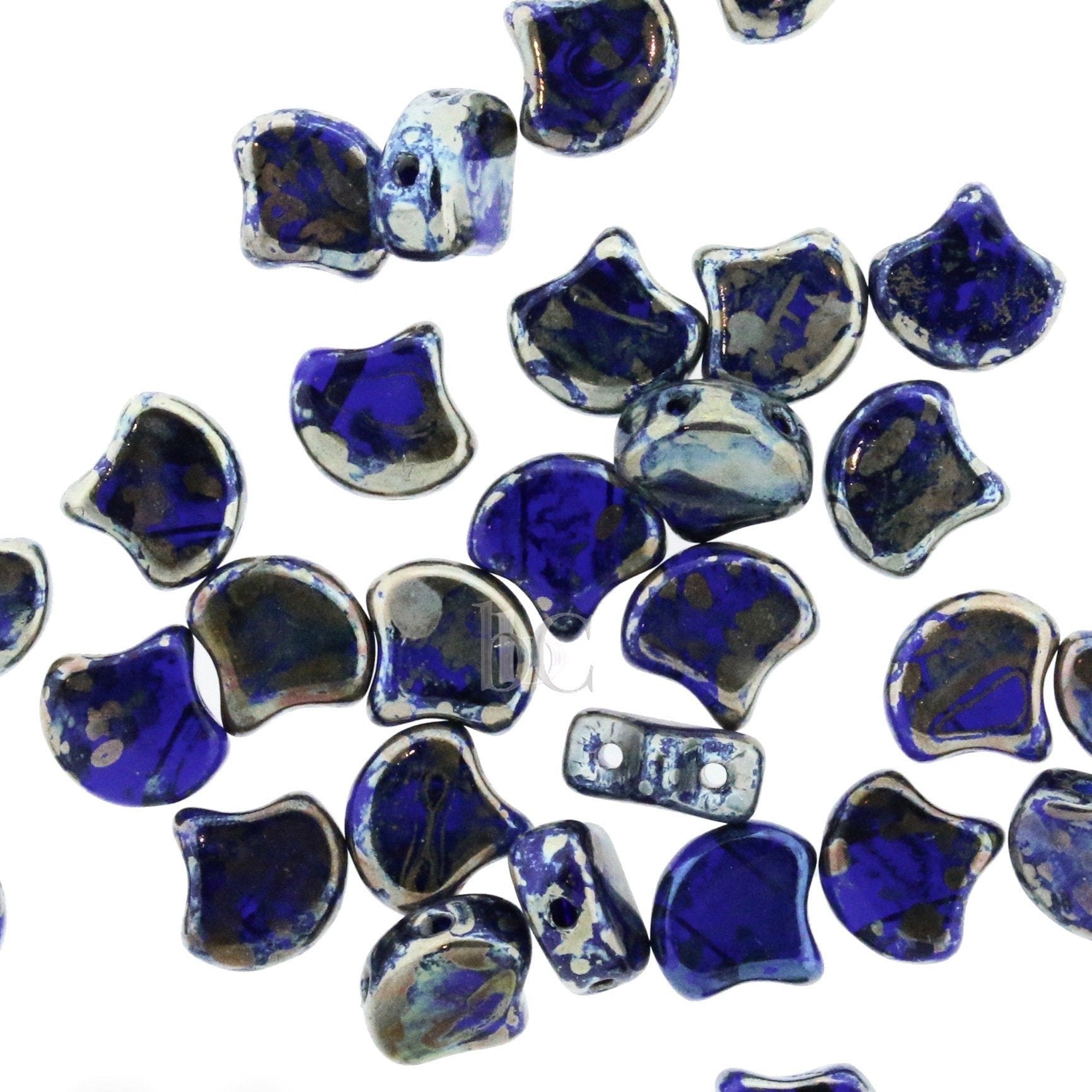 30pcs Czech 2-hole GINKO beads - Ginko Duo - Cobalt REMBRANDT Ginko bead - 7.5x7.5mm