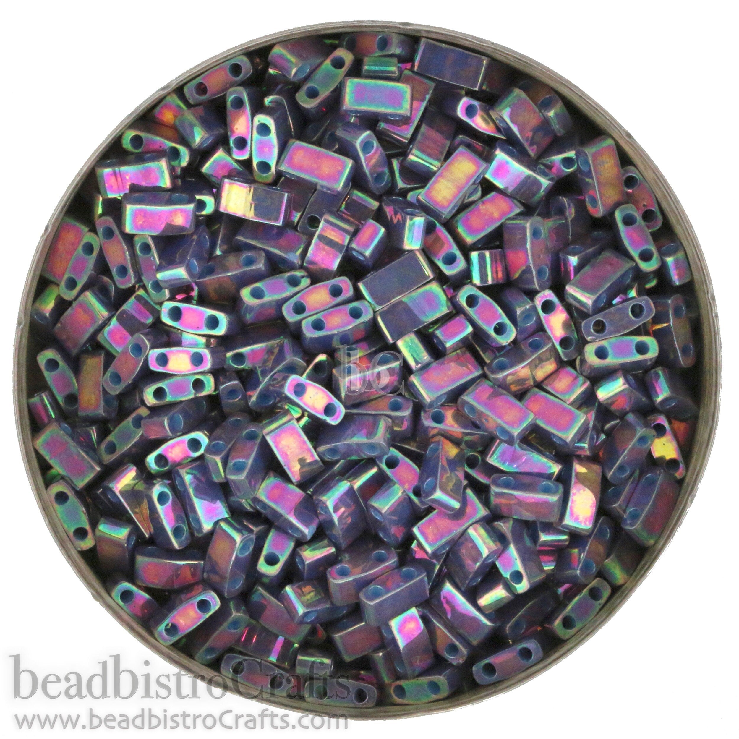 10g MIYUKI - 1/2 Tila Beads - Opaque PURPLE Grey Rainbow LUSTER - size 5mm x 2.3mm x 1.9mm - 2 hole - Half Tila 1898