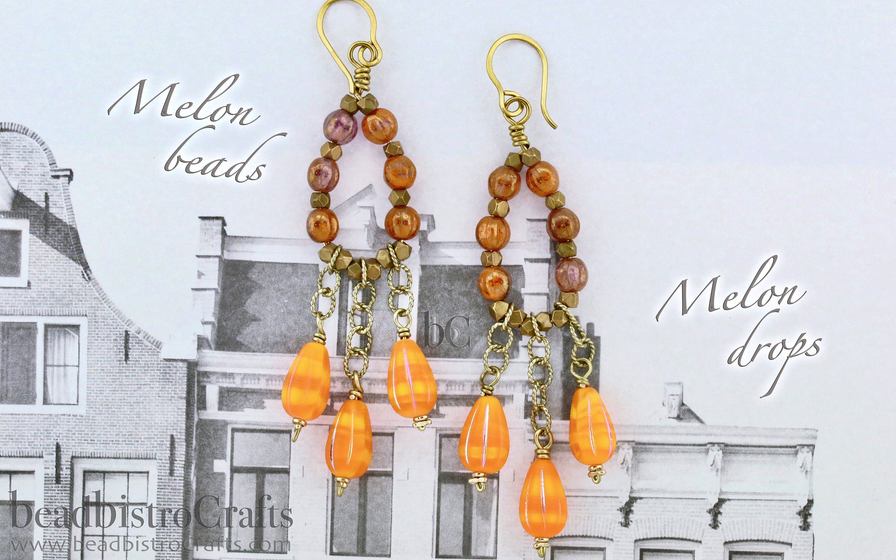 Melon Drops Tangerine glass - 8pcs Melon beads - Czech glass Melon drop bead - MATTE Tangerine Opal Frosted AB - 13x8mm