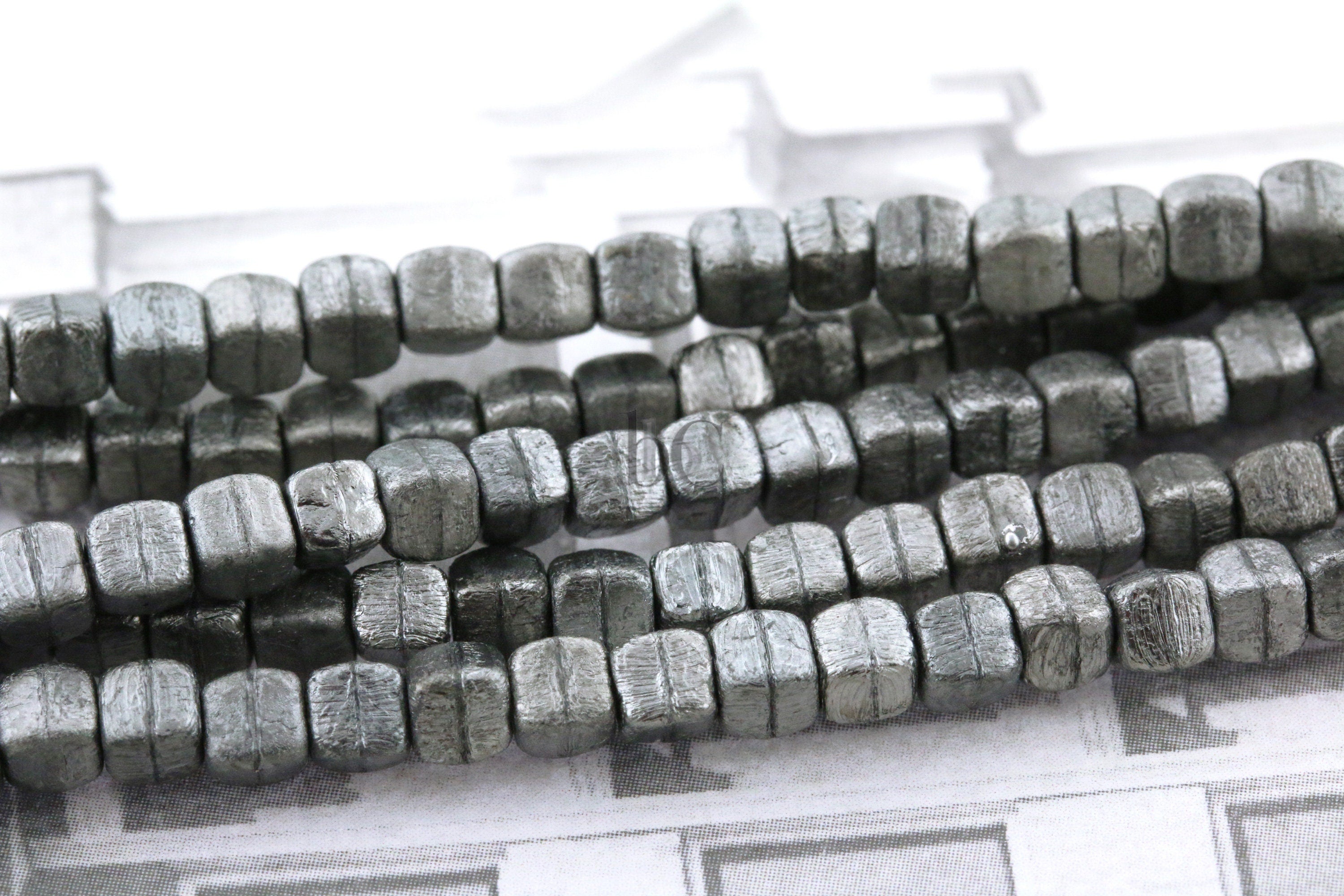 Czech Cube beads - Acid ETCHED Jet FULL CHROME - rustic mini square cube beads - 4x4mm - 50pcs