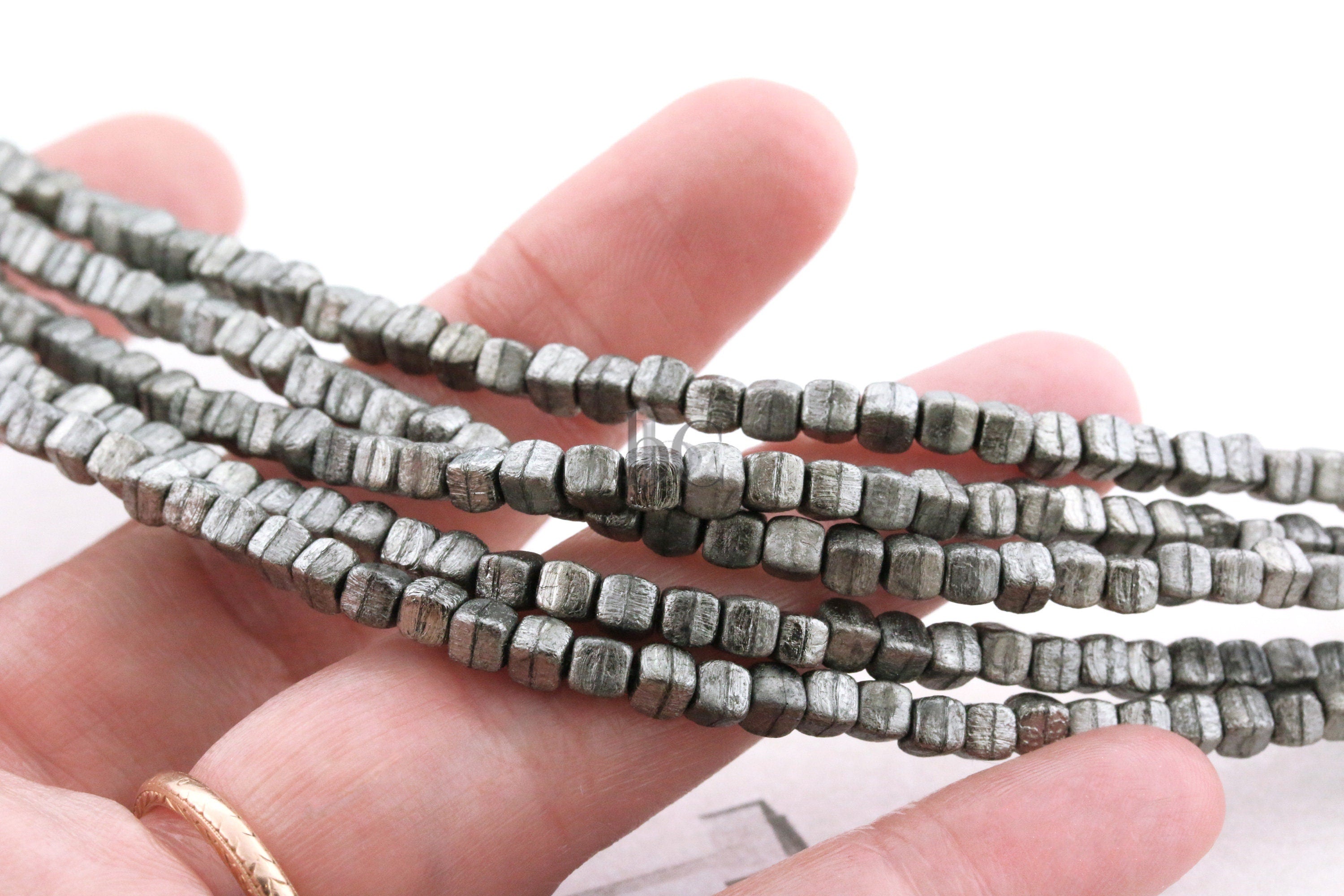 Czech Cube beads - Acid ETCHED Jet FULL CHROME - rustic mini square cube beads - 4x4mm - 50pcs