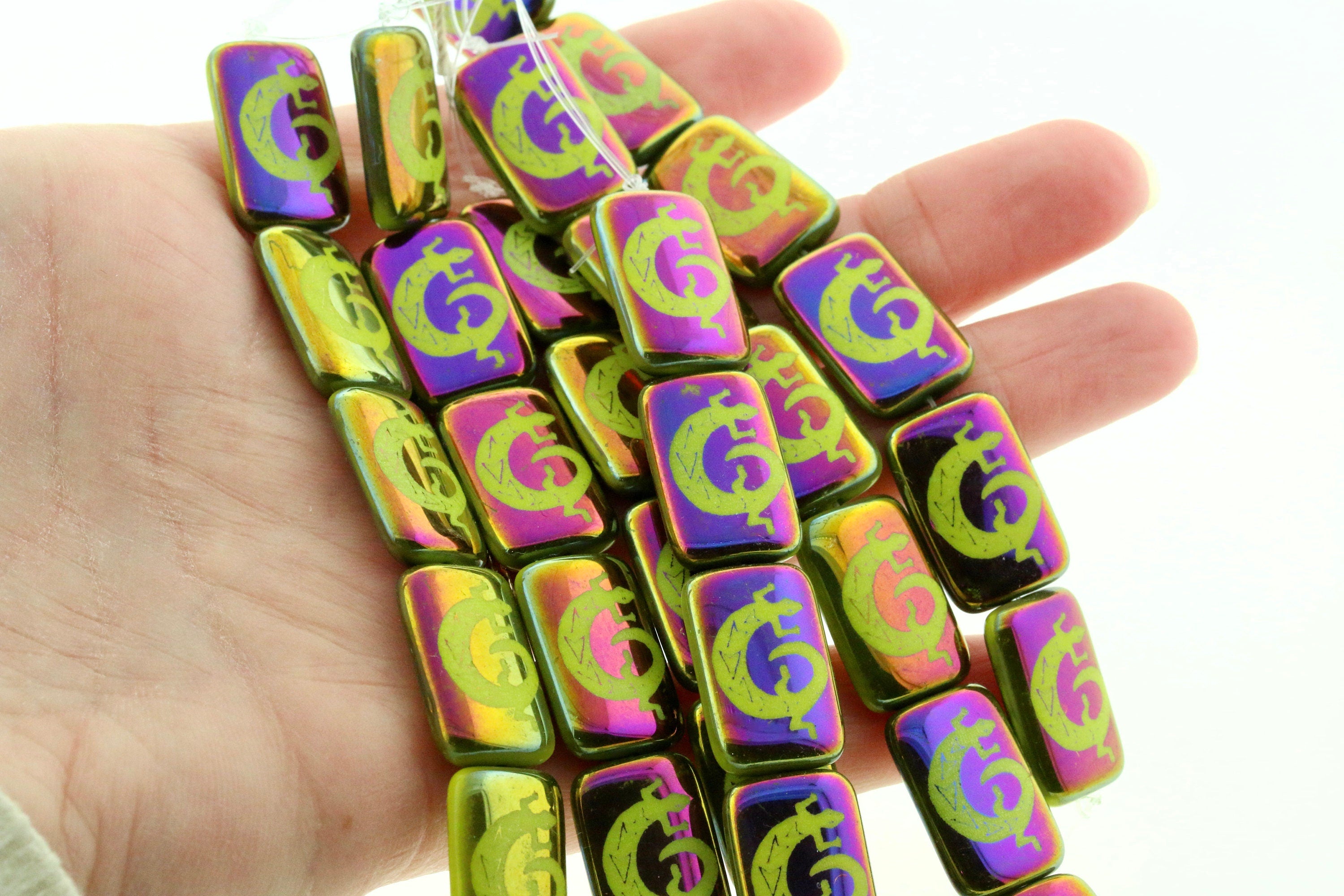 Czech Glass Beads ~ Lizard Opaque Chartreuse Shiny Sliperit - 18x12mm Laser Tattoo Beads