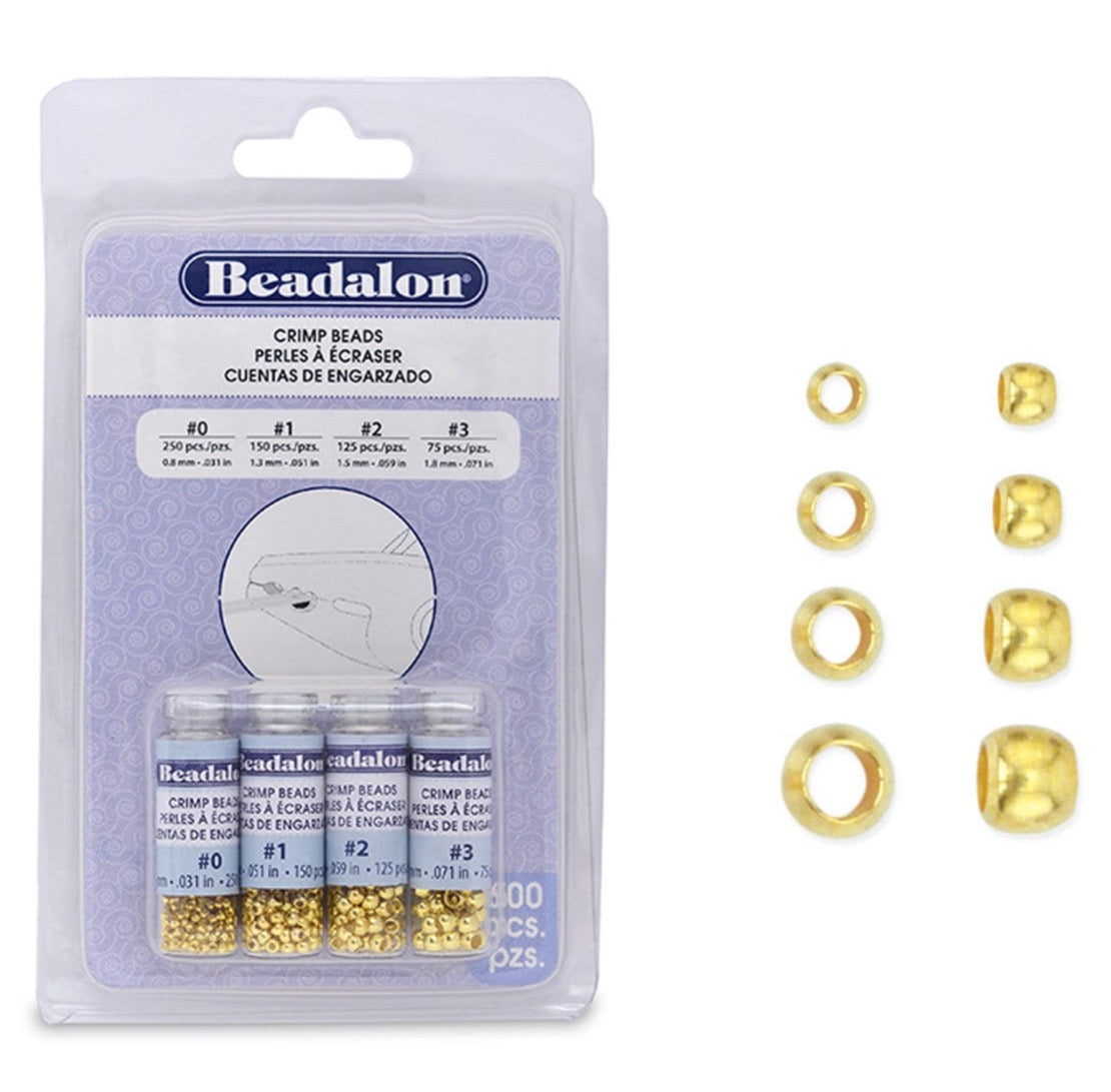 Beadalon GOLD Crimp Beads Variety Pack, Sizes 0, 1, 2, 3, (600 PCS)