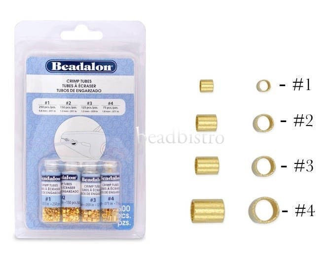 Beadalon GOLD Crimp Tubes Variety Pack, Size 1, 2, 3, 4, (600 PCS)