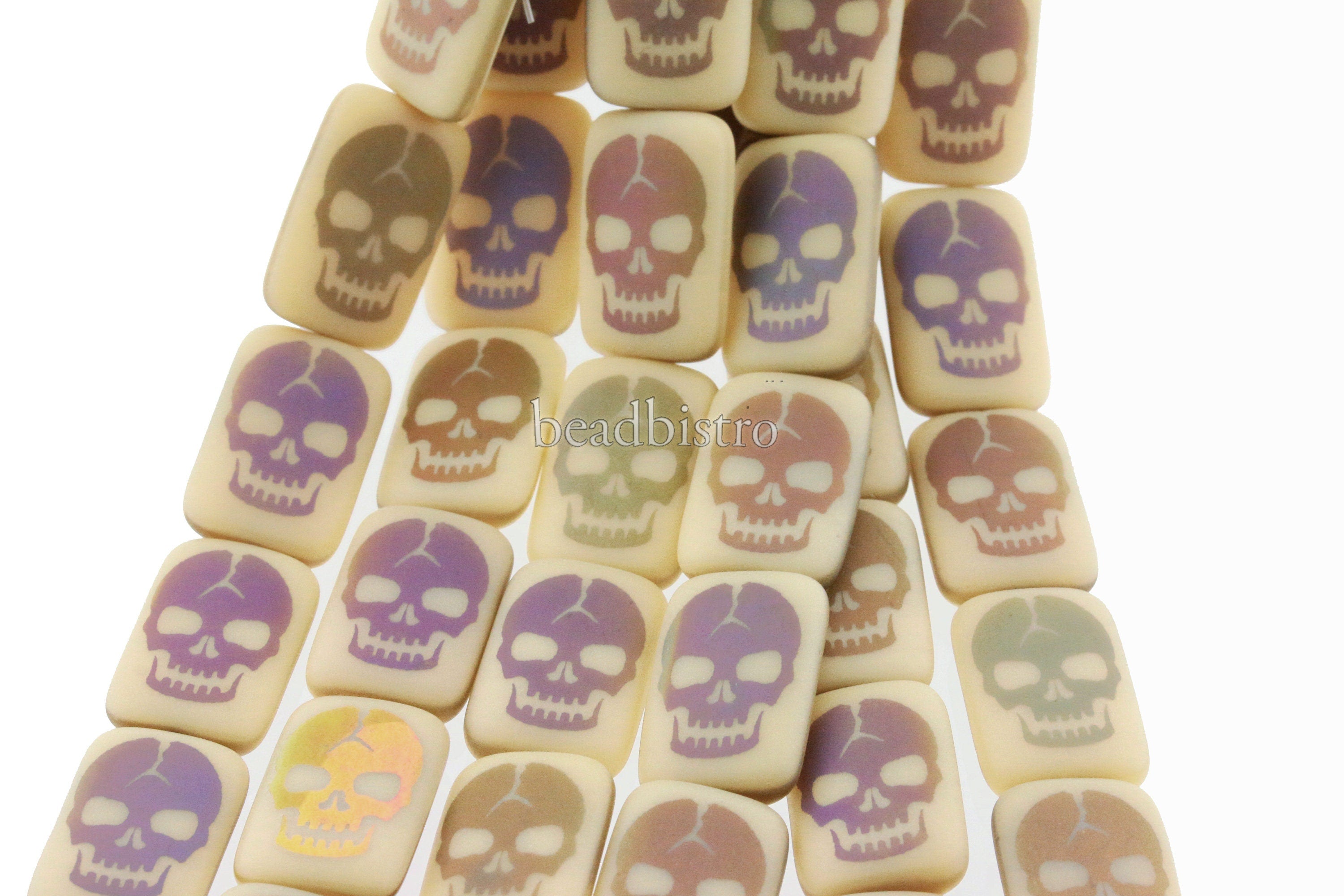 Czech Glass Beads ~ Skull Matte Opaque Sliperit Beige - 18x12mm Laser Tattoo Beads