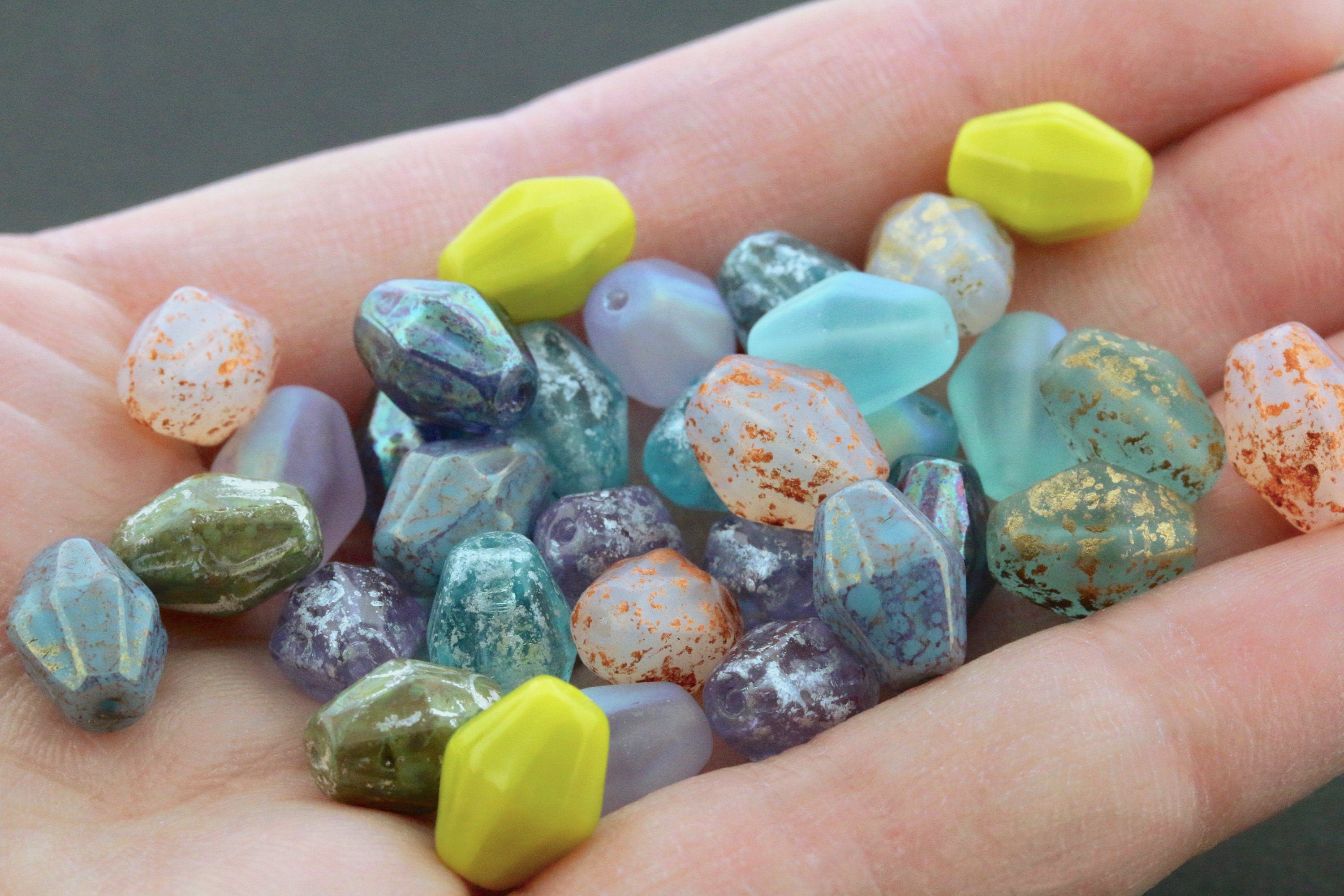 6pcs FROSTED Czech Bicone glass beads - MATTE Aquamarine AB - 10x8.5mm
