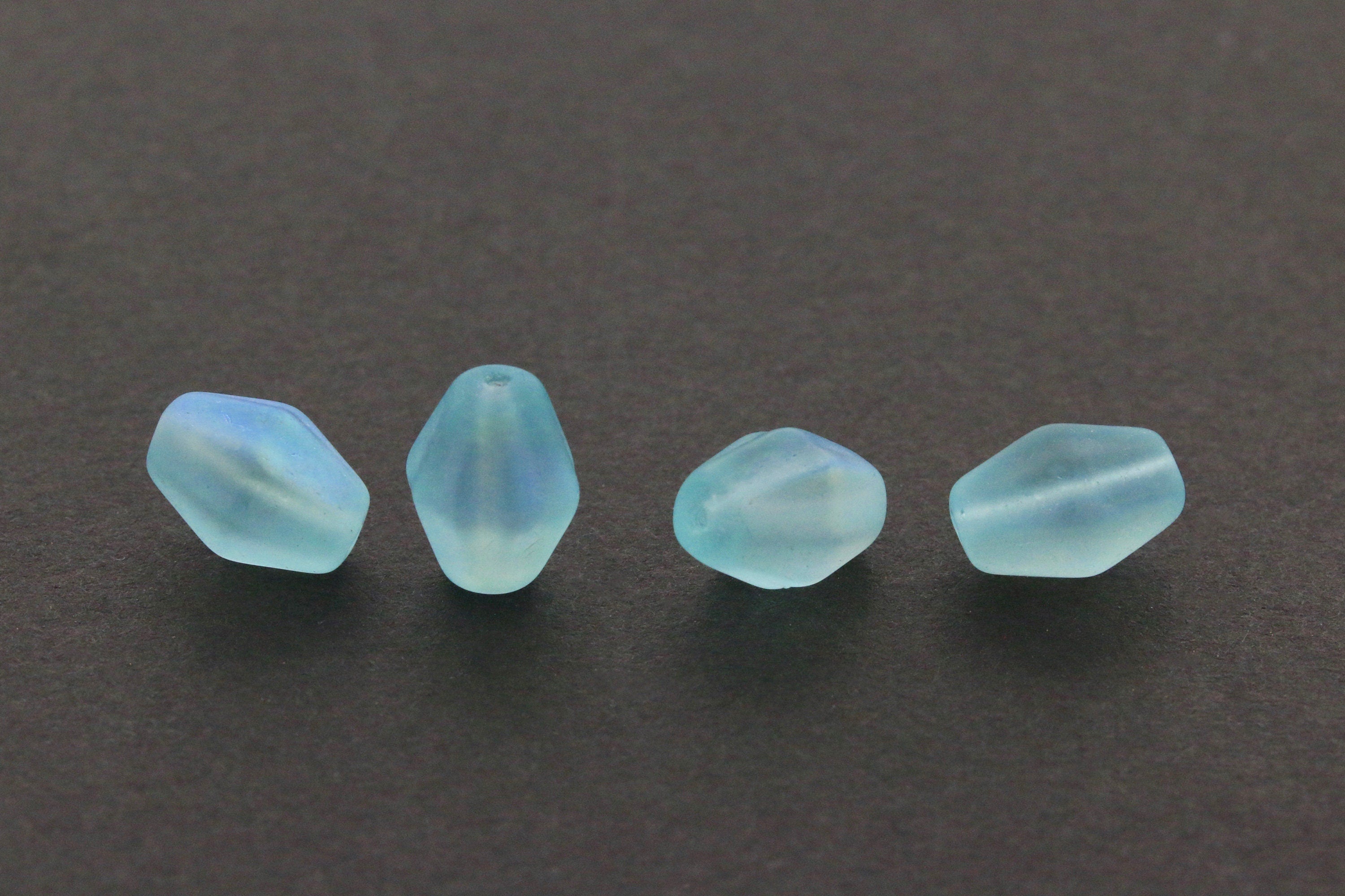 6pcs FROSTED Czech Bicone glass beads - MATTE Aquamarine AB - 10x8.5mm