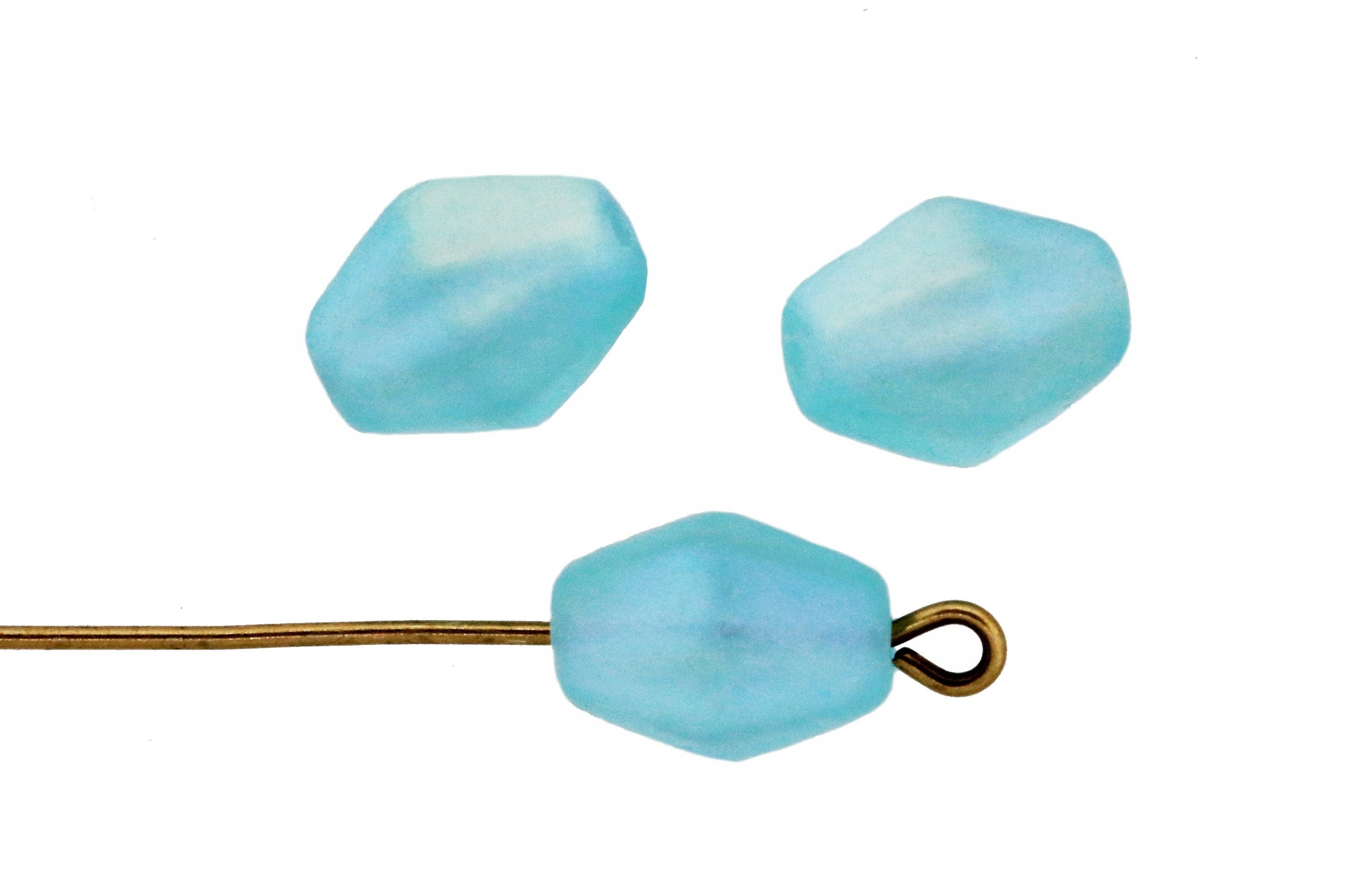 6pcs FROSTED Czech Bicone glass beads - MATTE Aquamarine AB - 10x8.5mm