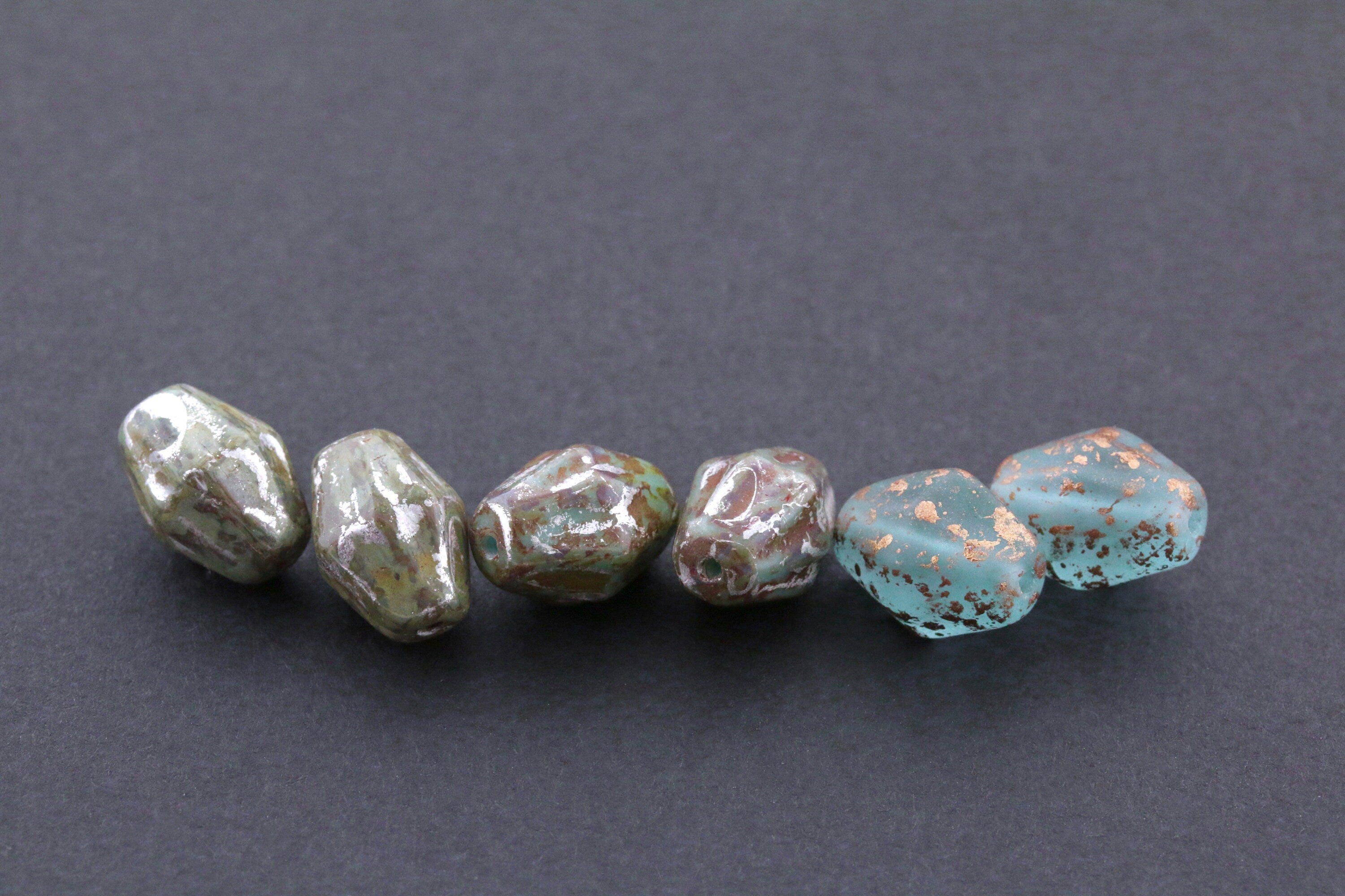 6pcs Picasso Czech Bicone glass beads - Opq Blue Turquoise SILVER PICASSO - 10x8.5mm