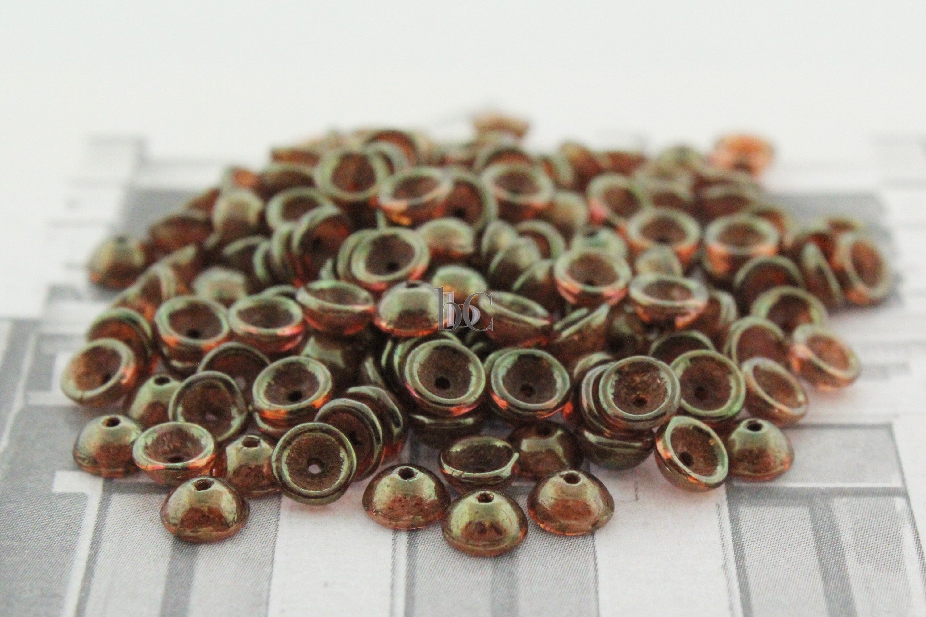 100pcs * NEW TeaCup bead 2x4mm Czech glass tea cup bead - LUSTER Rose / Gold TOPAZ - 4mm glass bead cap beads