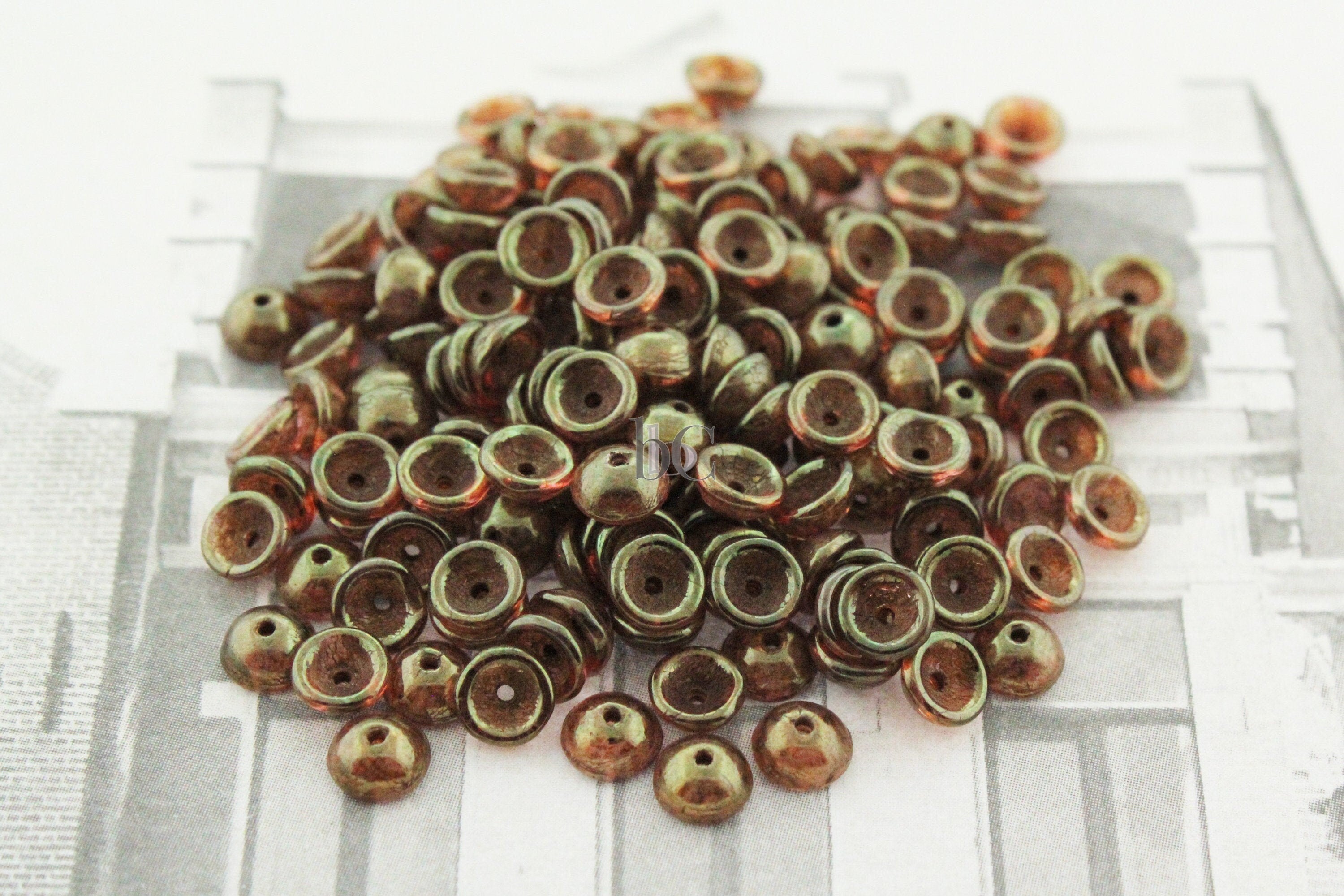 100pcs * NEW TeaCup bead 2x4mm Czech glass tea cup bead - LUSTER Rose / Gold TOPAZ - 4mm glass bead cap beads