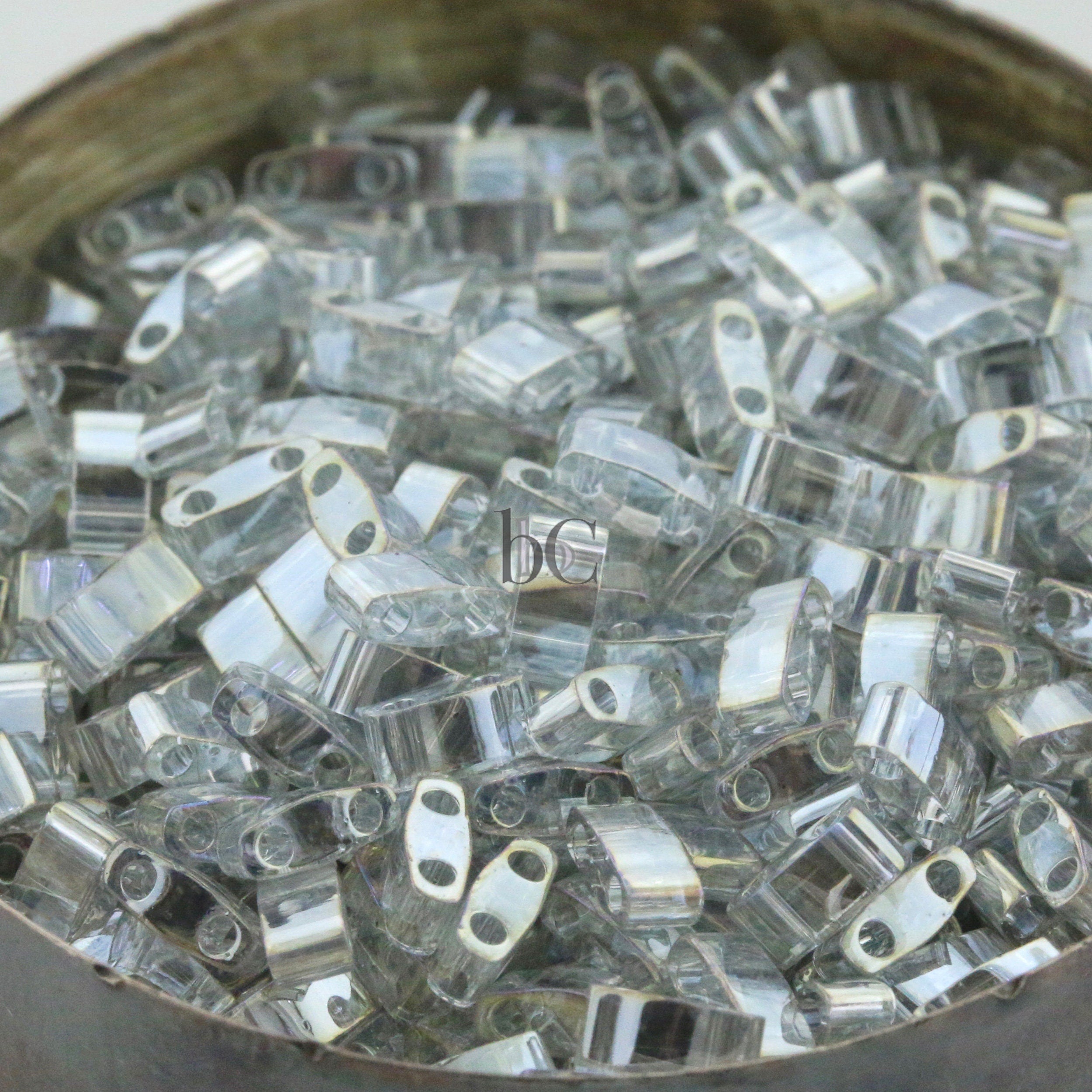 10g MIYUKI - 1/2 Tila Beads - Transparent Light Silver Grey GOLD LUSTER - size 5mm x 2.3mm x 1.9mm - 2 hole - Half Tila 1881