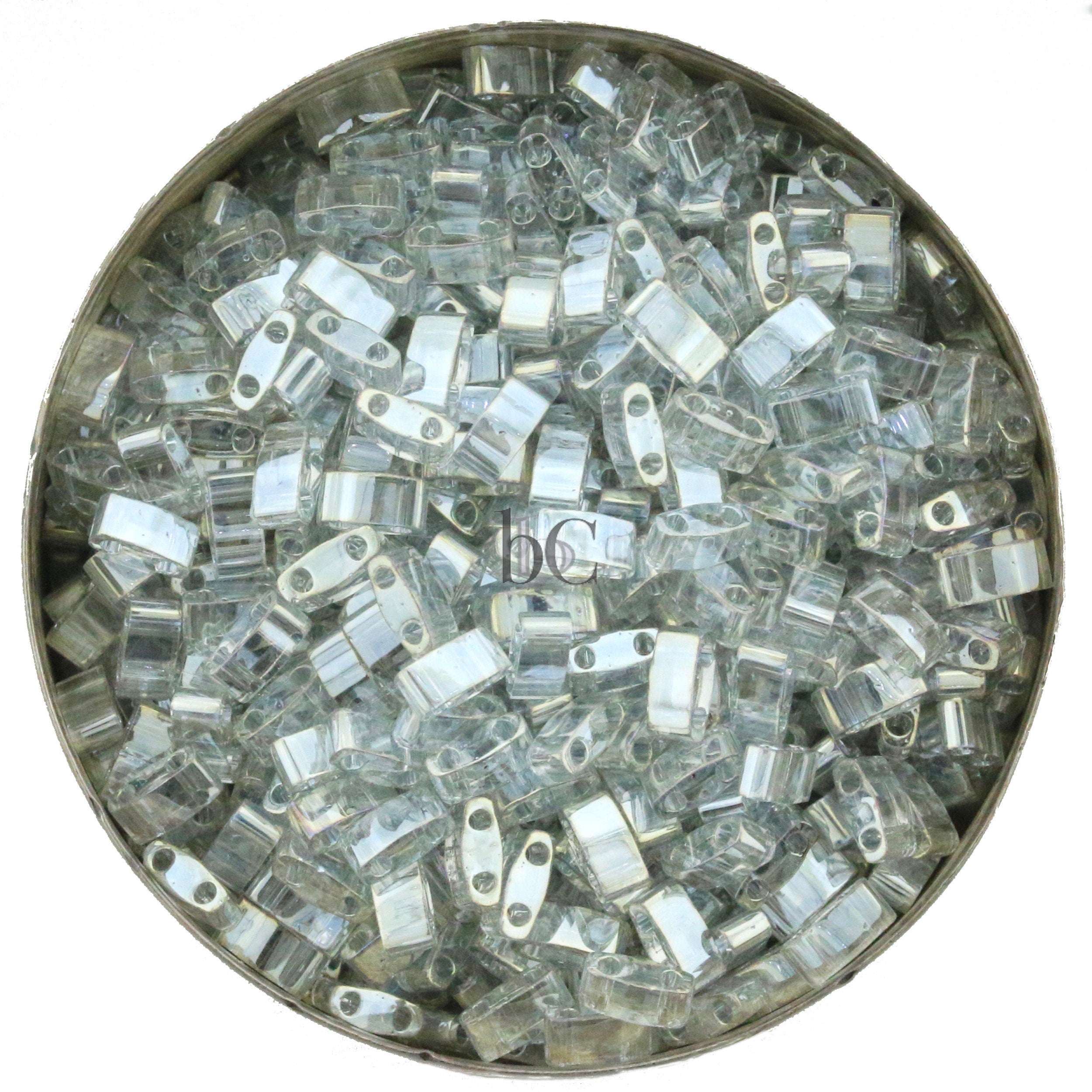 10g MIYUKI - 1/2 Tila Beads - Transparent Light Silver Grey GOLD LUSTER - size 5mm x 2.3mm x 1.9mm - 2 hole - Half Tila 1881