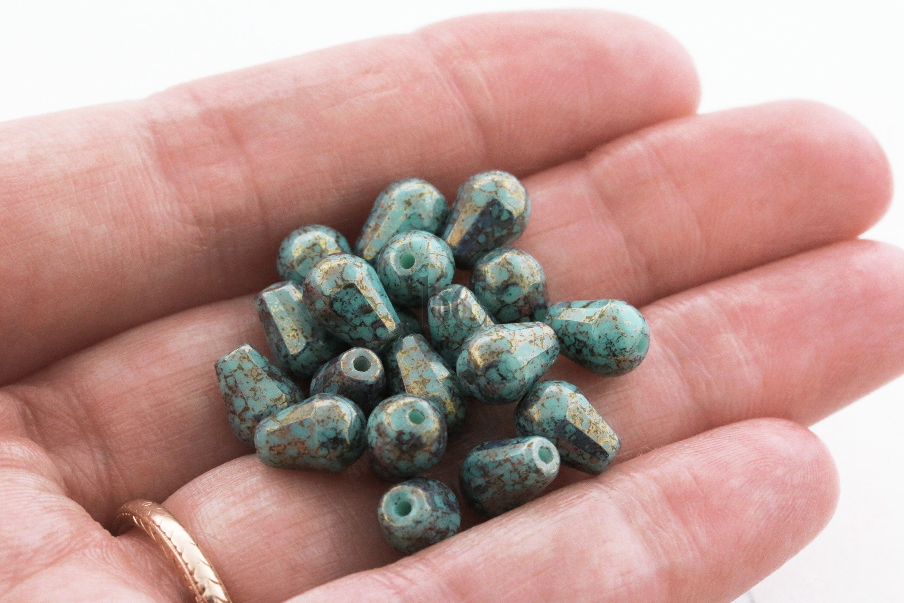 Facetted Glass Drop beads - 19pcs or 57pcs Opaque Turquoise BRONZE TERACOTA PURPLE facetted Czech glass bead - 8x6mm