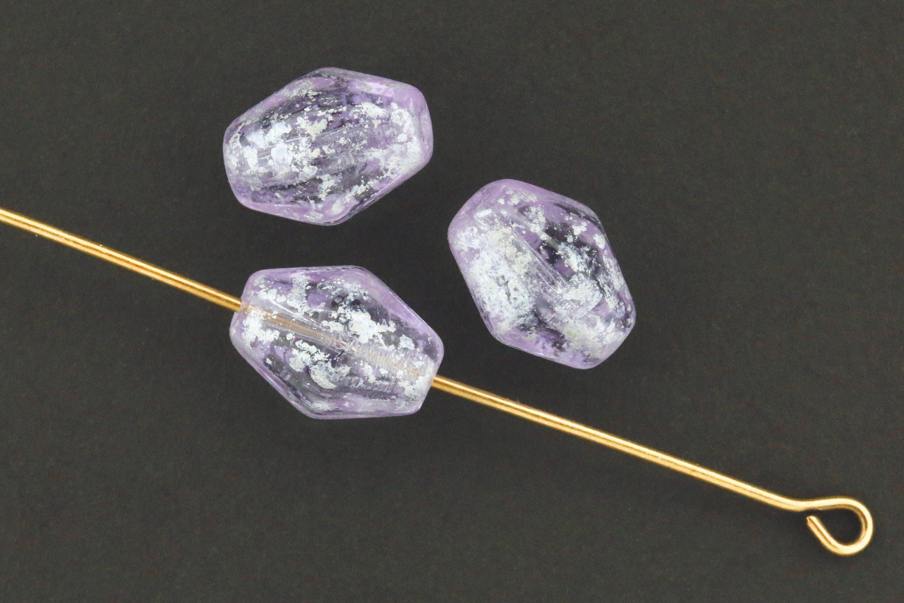 6pcs VIOLET Czech Bicone glass beads - Violet SILVER SPLASH - 10x8.5mm