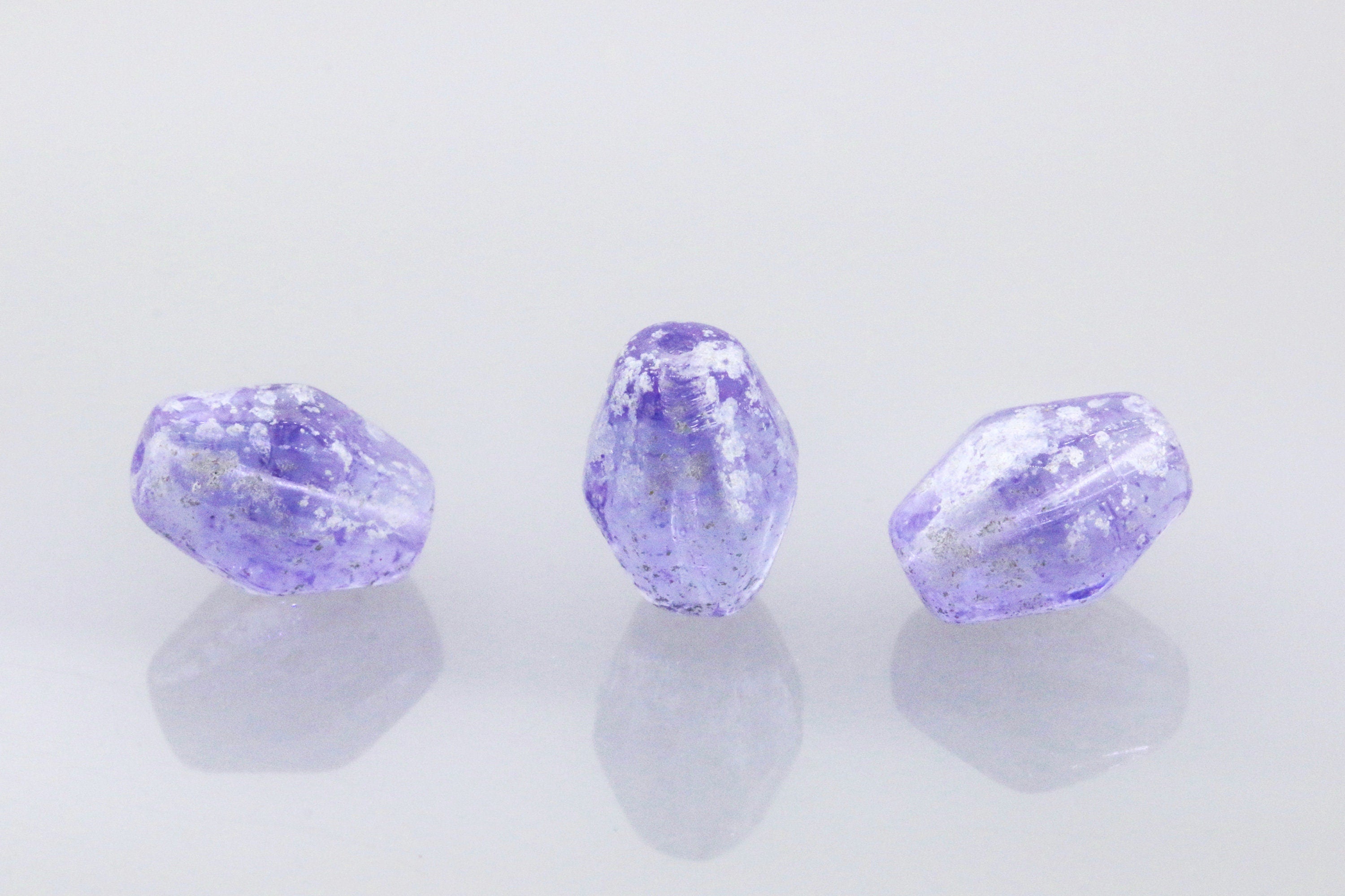 6pcs VIOLET Czech Bicone glass beads - Violet SILVER SPLASH - 10x8.5mm