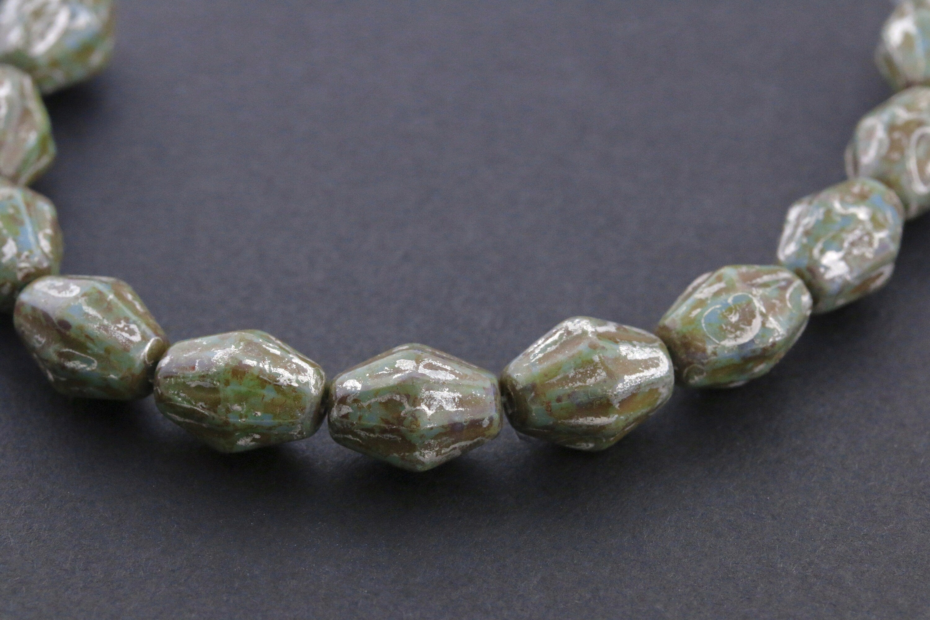 6pcs Picasso Czech Bicone glass beads - Opq Blue Turquoise SILVER PICASSO - 10x8.5mm